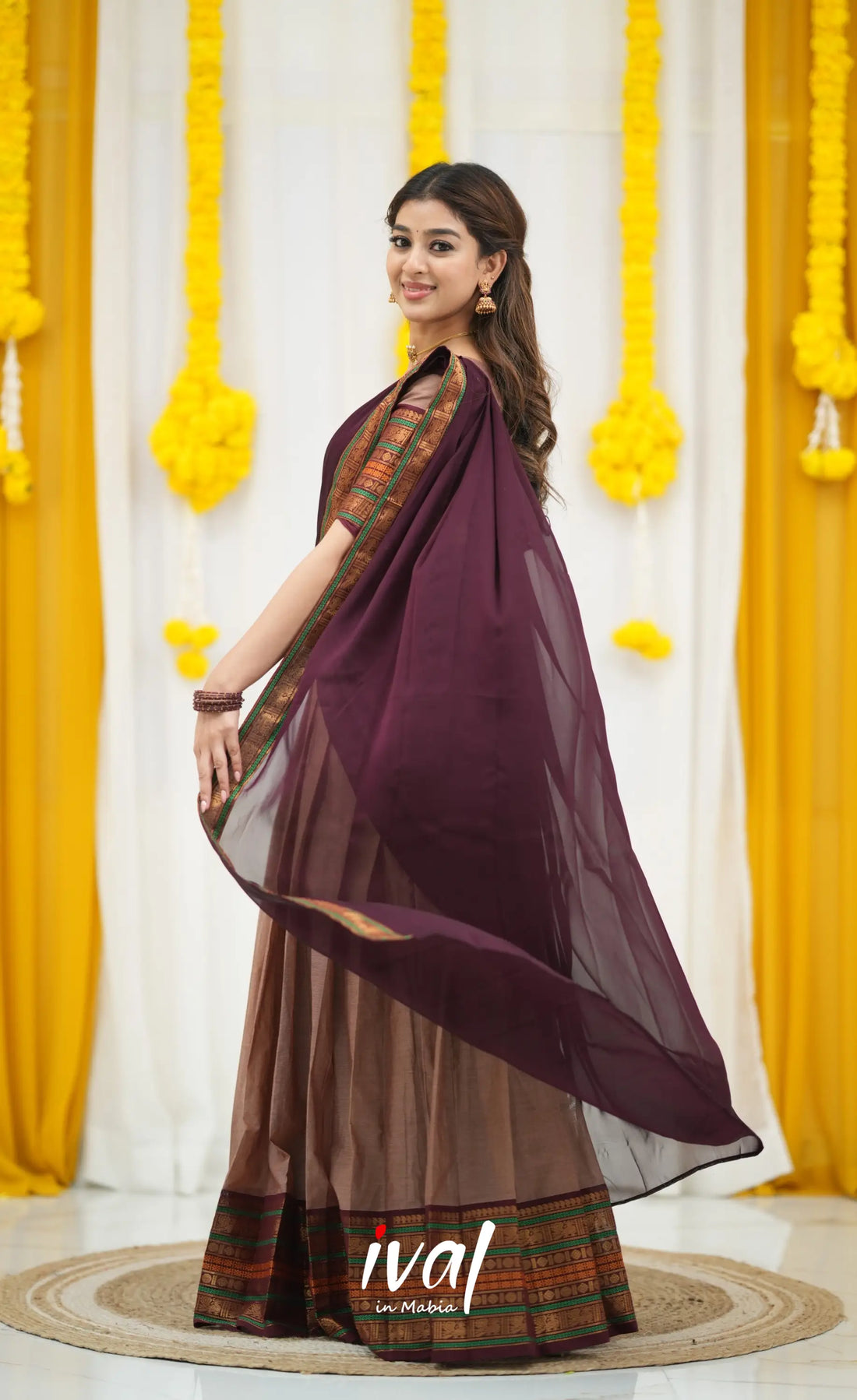 Padmaja Cotton Half Saree - Light Brown and Dark Brown Half Sarees