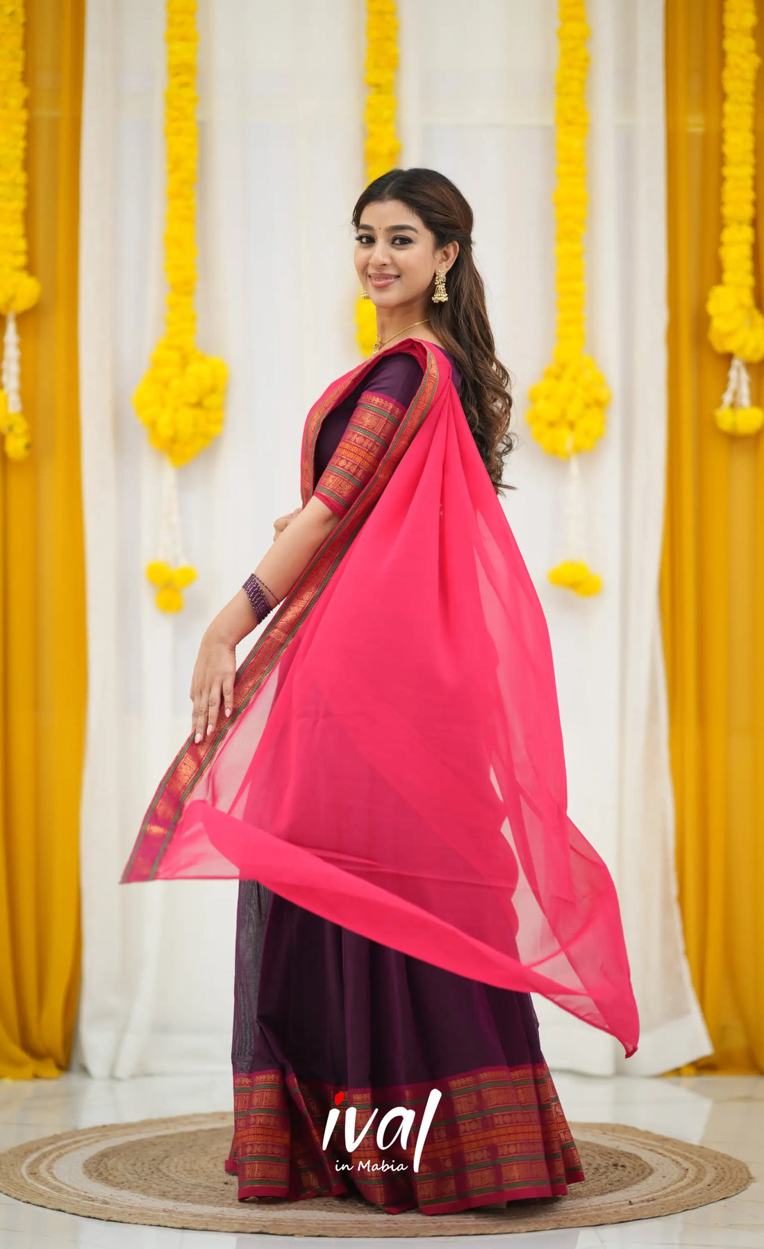 Padmaja Cotton Half Saree - Purple and Pink Half Sarees