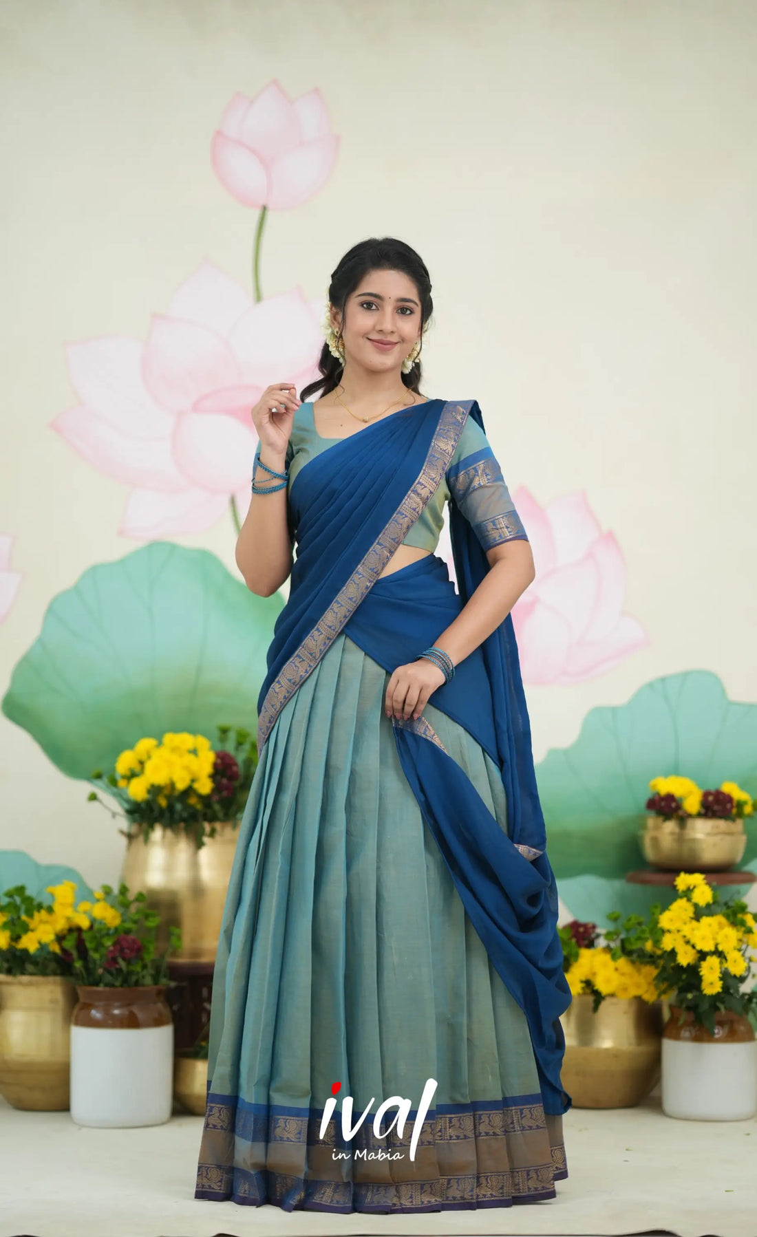 Padmaja Cotton Half Saree - Two tone Light Blue and Blue Half Sarees