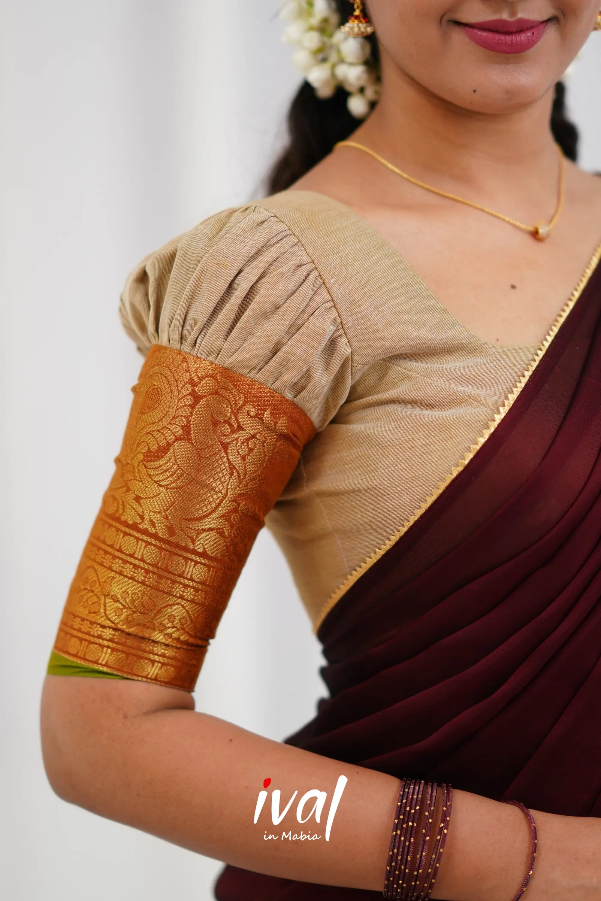 Padmaja - Half White And Maroon Cotton Halfsaree Sarees