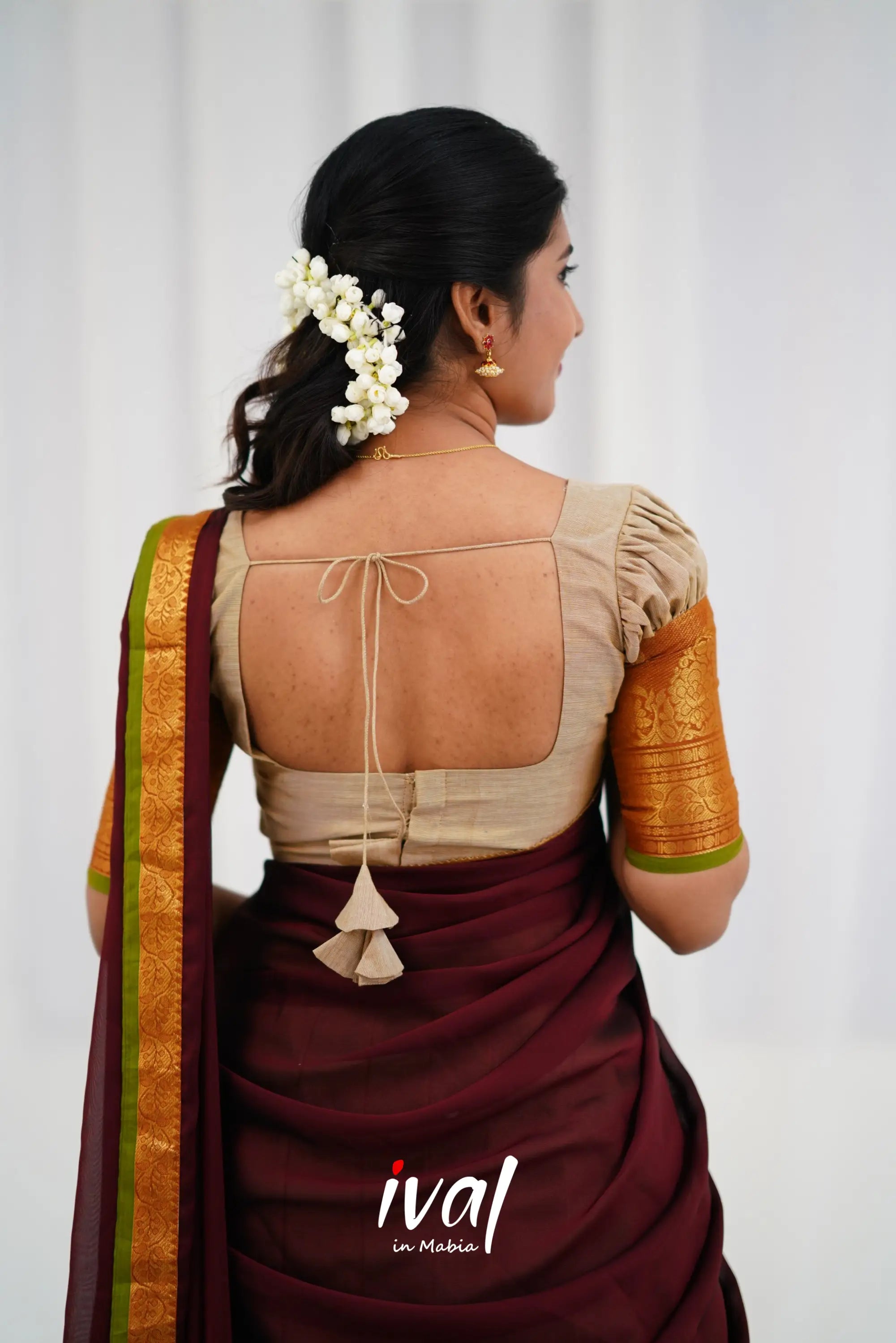 Padmaja - Half White And Maroon Cotton Halfsaree Sarees