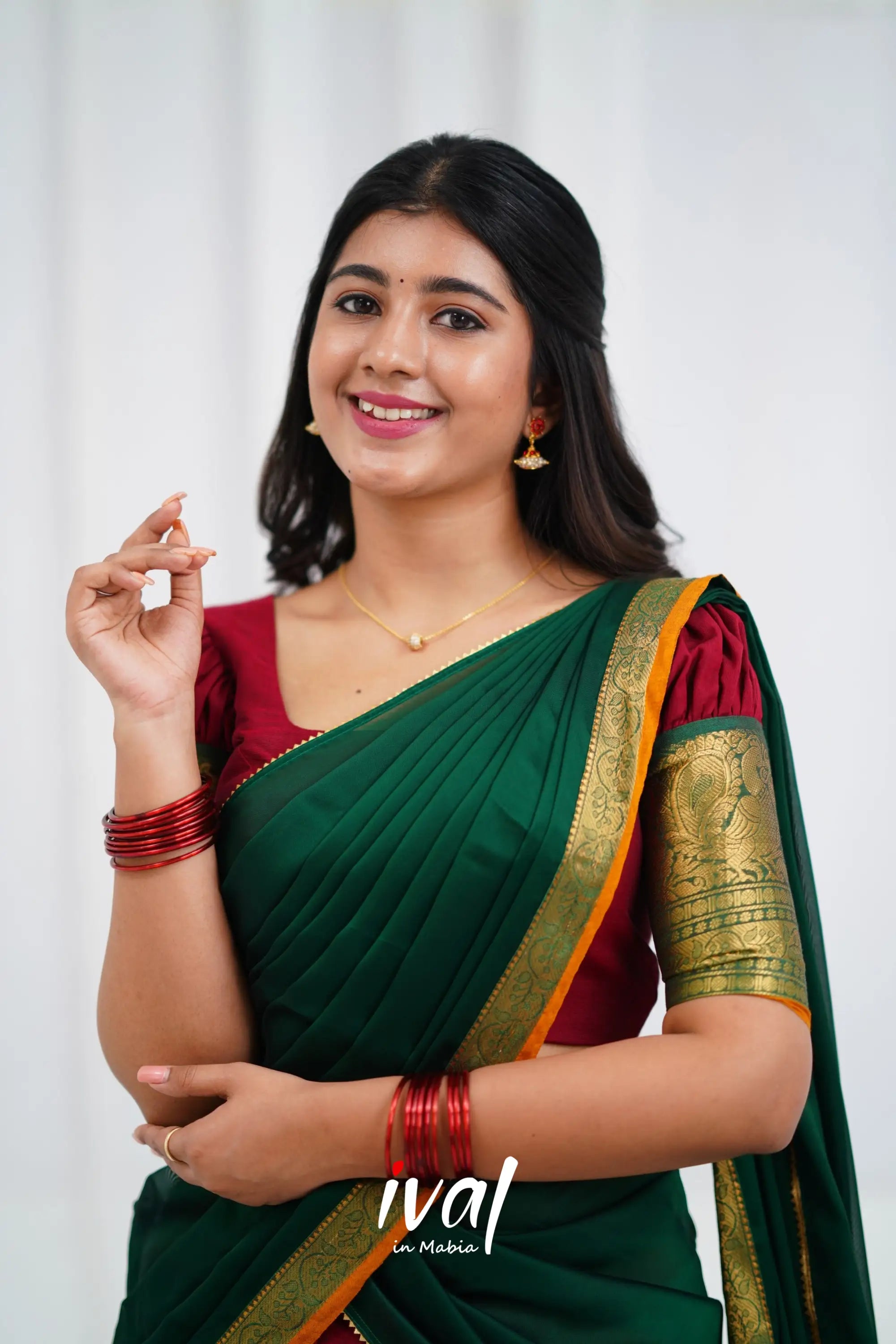Padmaja - Maroon And Dark Green Cotton Halfsaree Half Sarees