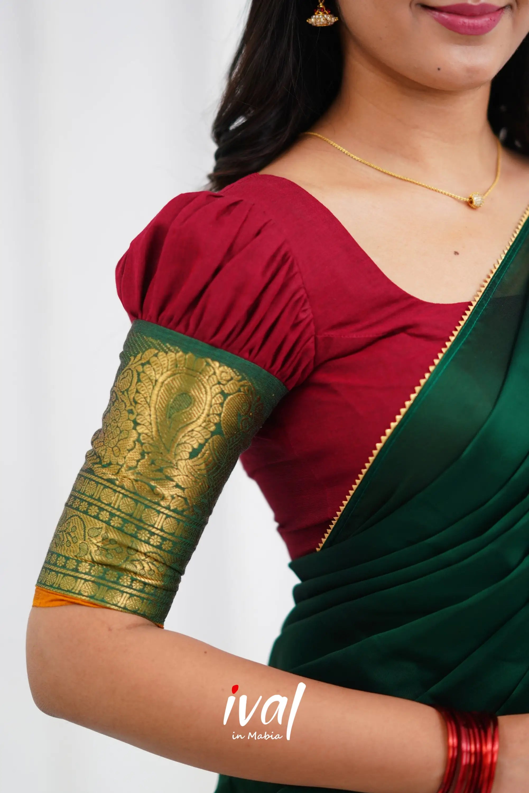Padmaja - Maroon And Dark Green Cotton Halfsaree Half Sarees
