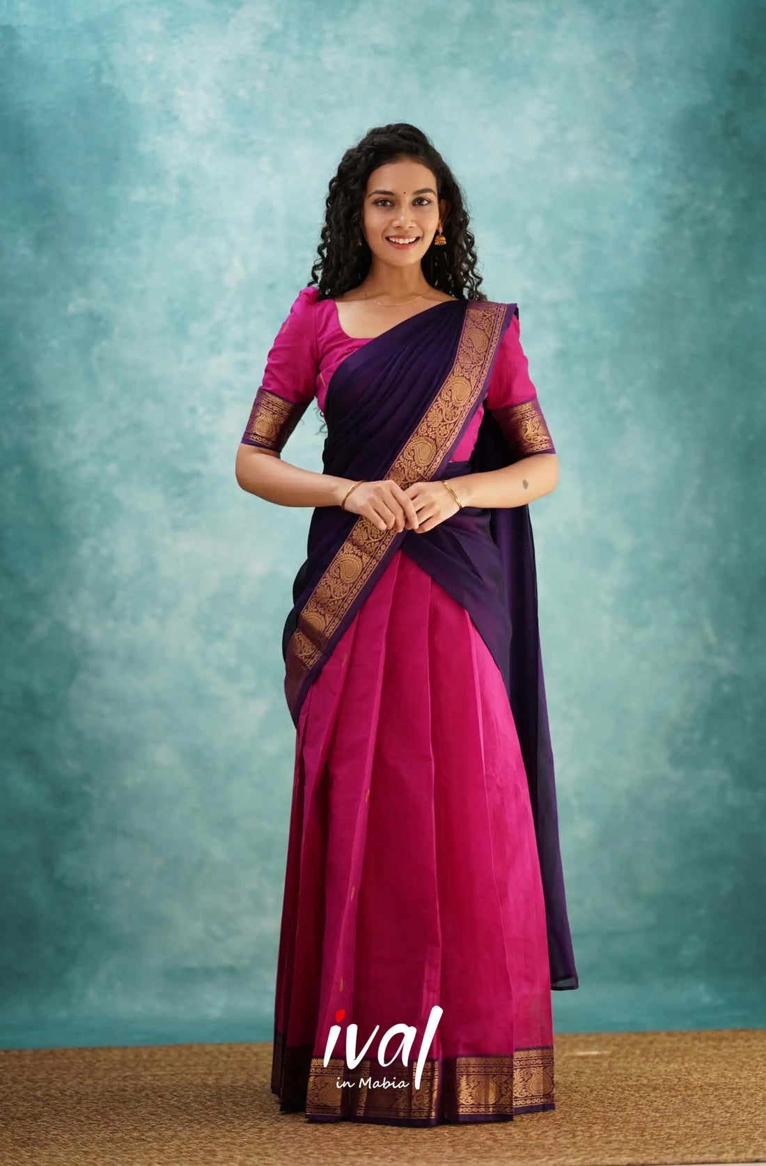 Padmaja - Pink And Dark Purple Cotton Halfsaree Half Sarees
