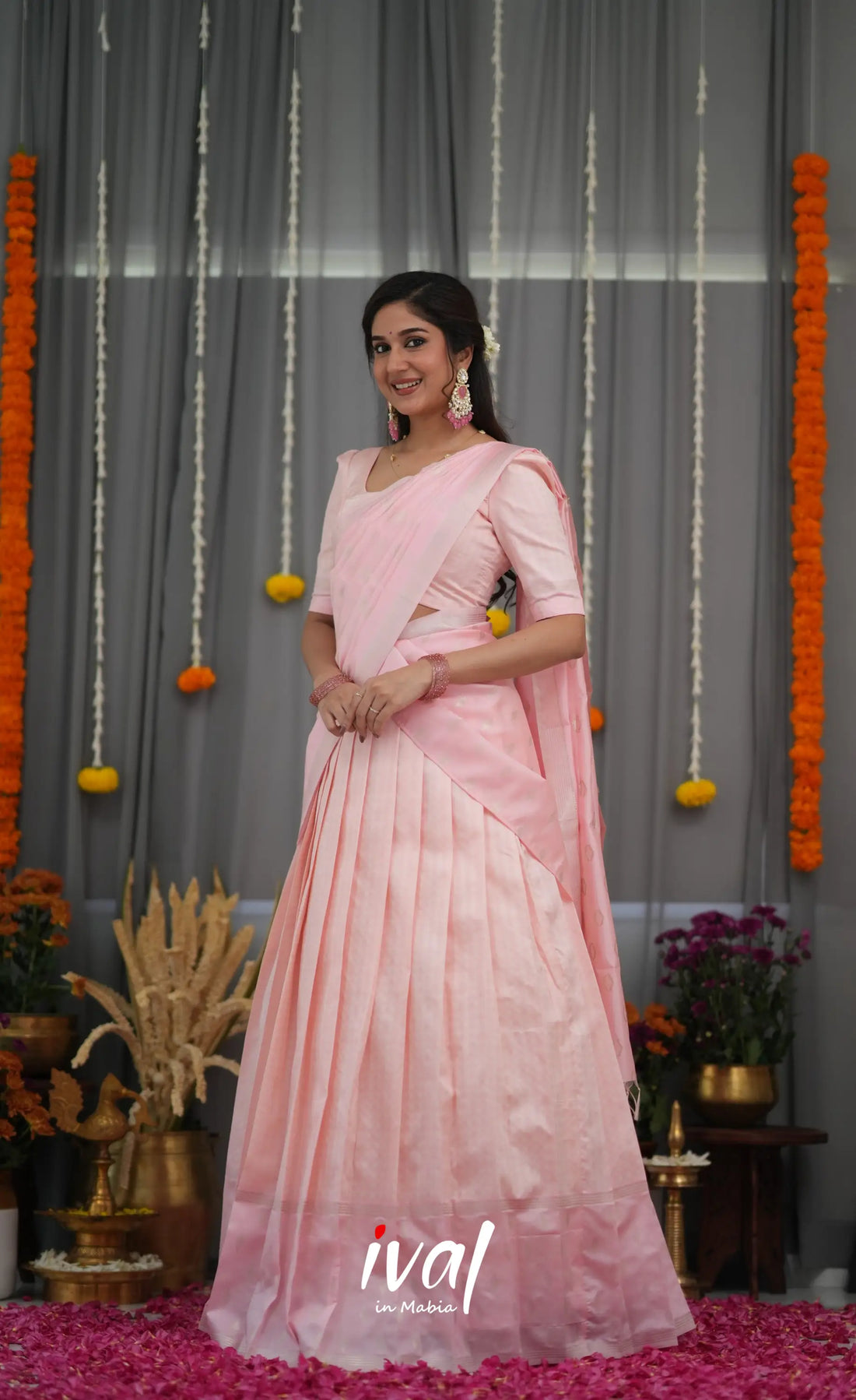 Padmakshi Blended Silk Halfsaree - Baby Pink Half Sarees