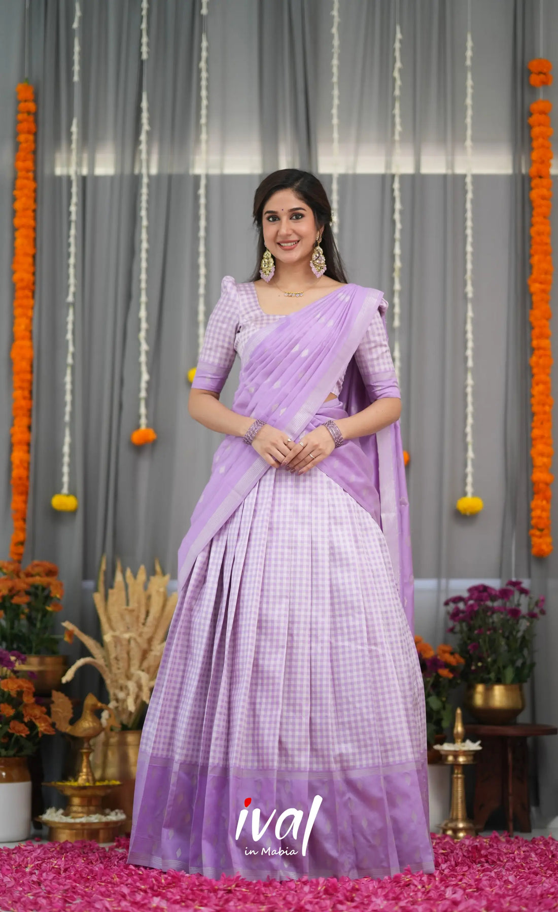 Padmakshi Blended Silk Halfsaree - Lavender Half Sarees