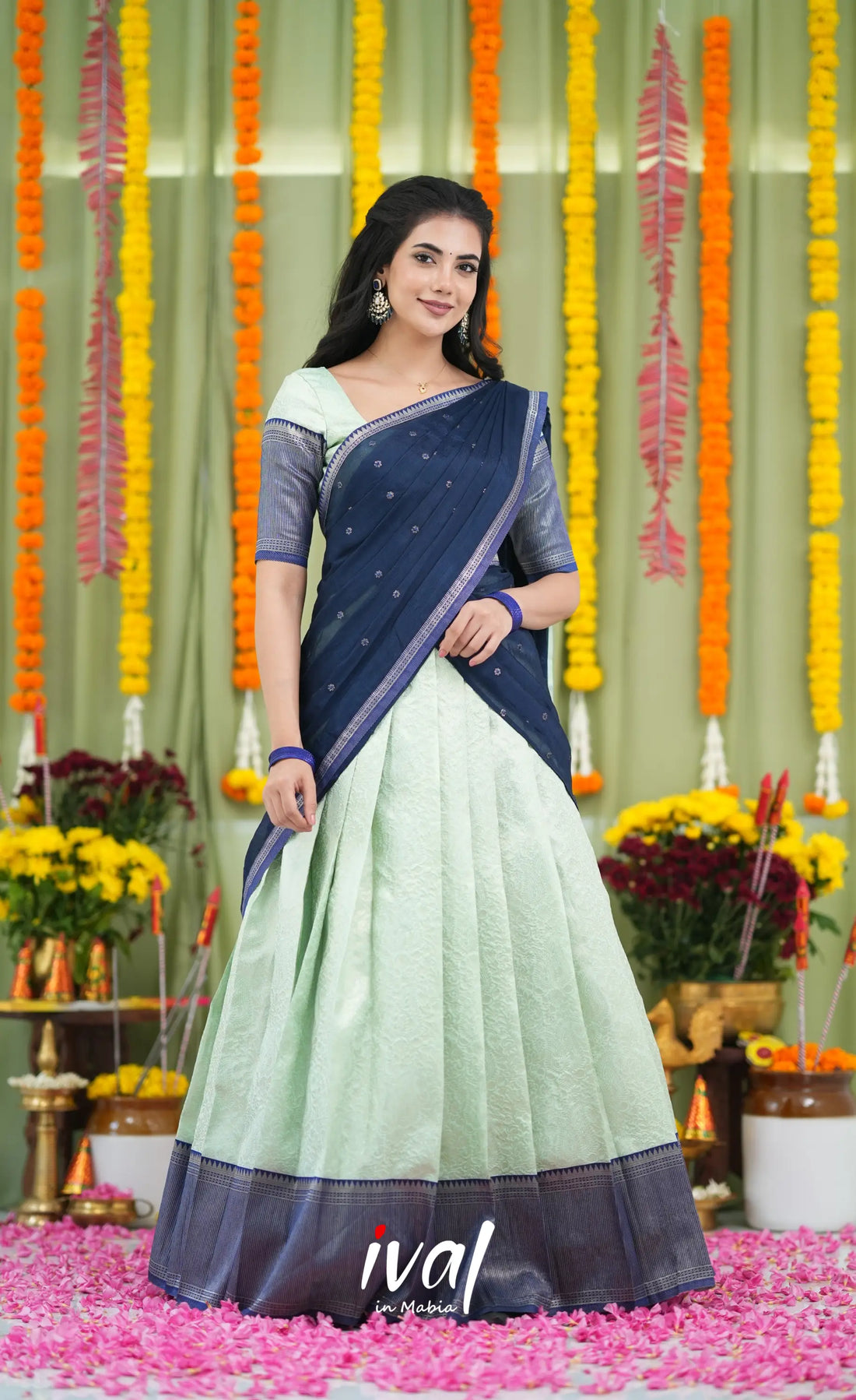 Padmakshi Blended Silk Halfsaree Pastel Blue and Dark Blue Half Sarees