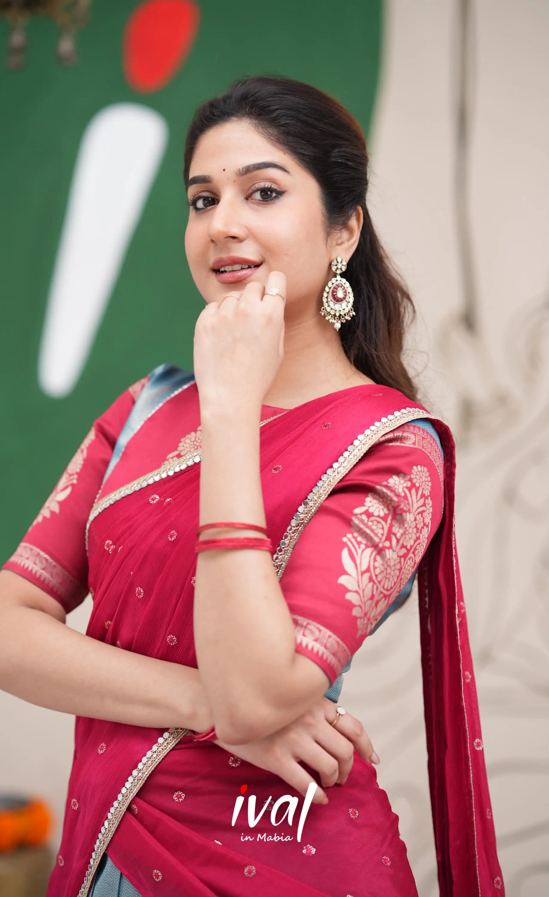 Padmakshi Blue and Red Blended Silk Halfsaree Half Sarees