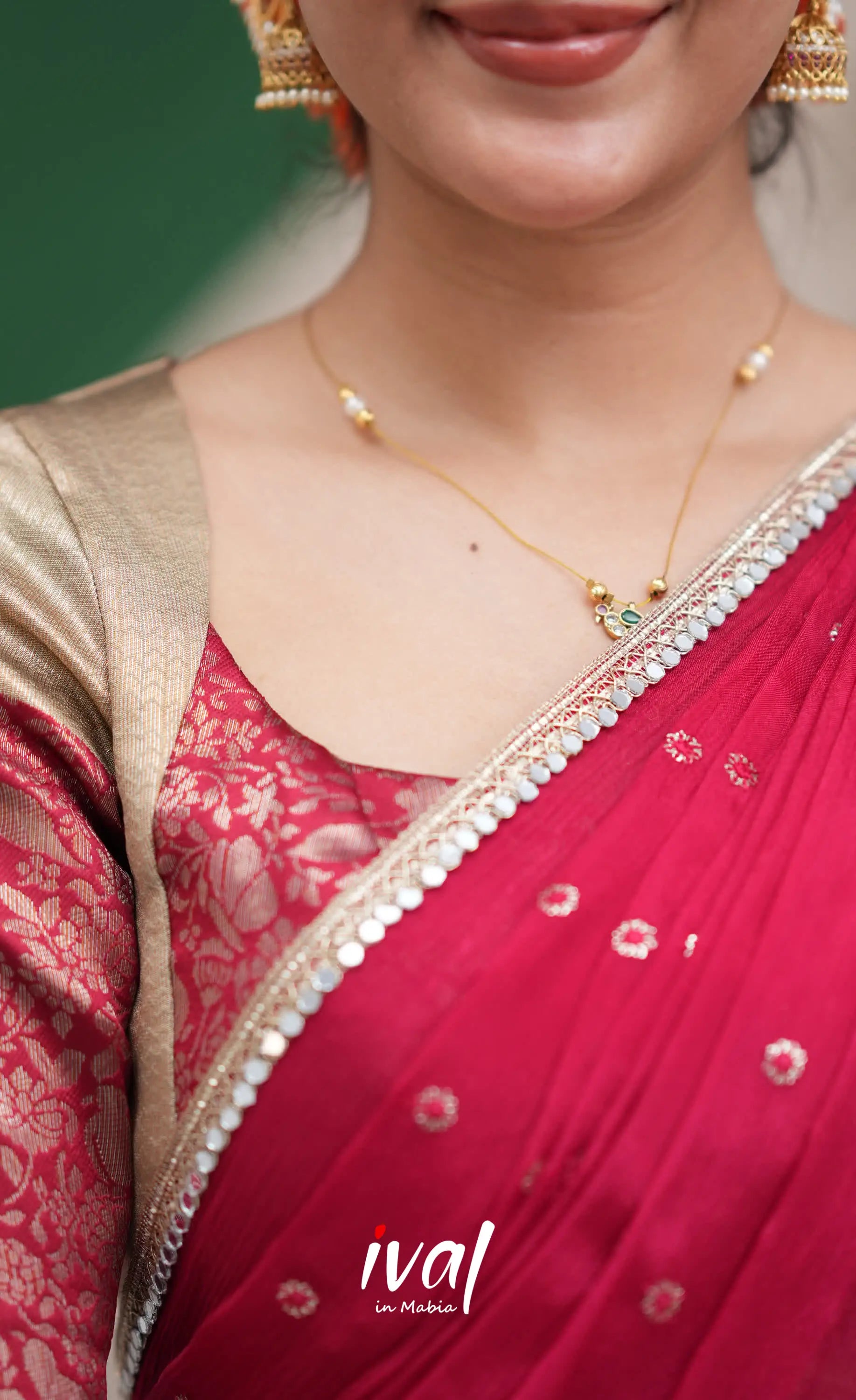 Padmakshi Creamish Gold and Red Blended Silk Halfsaree Half Sarees