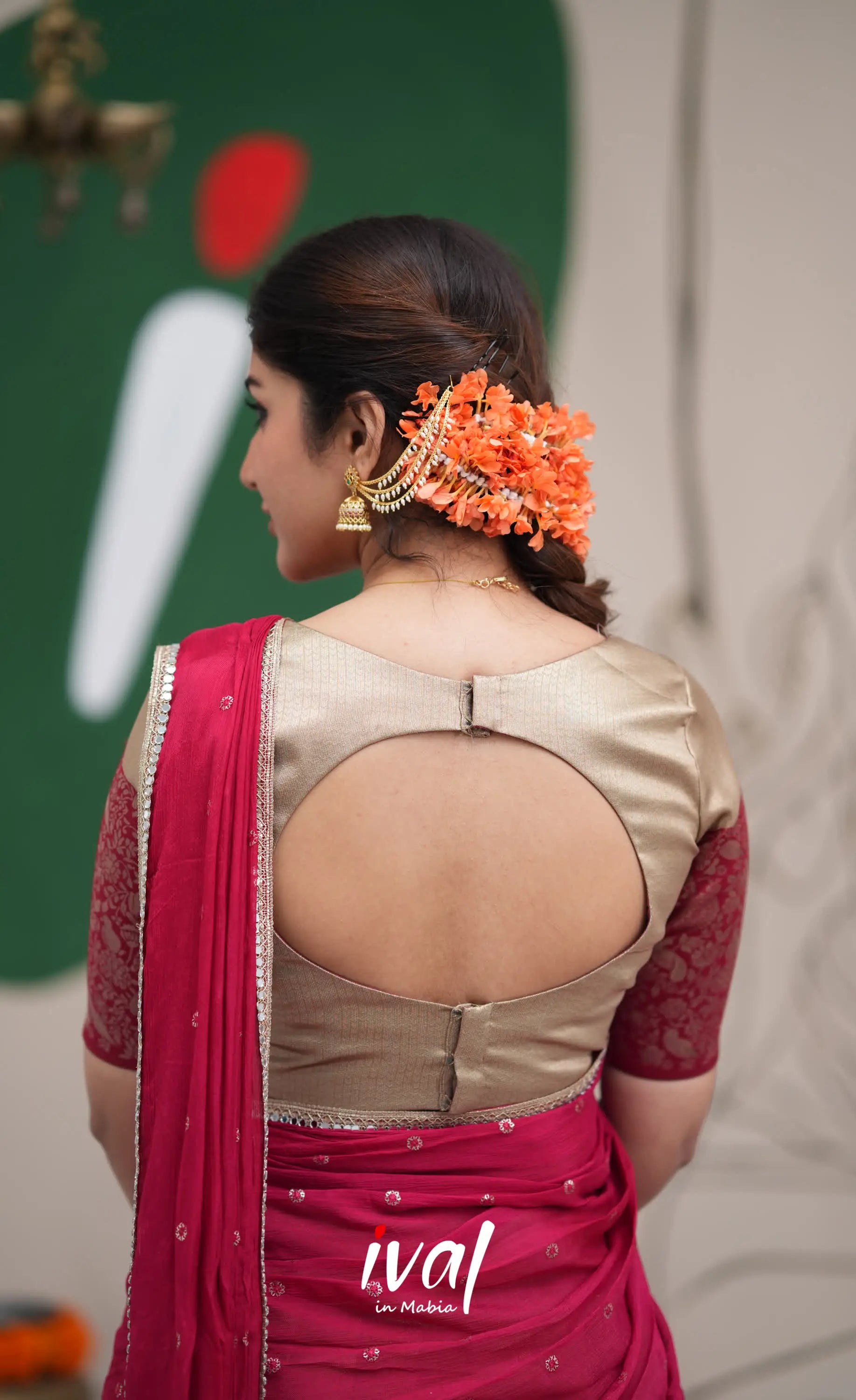 Padmakshi Creamish Gold and Red Blended Silk Halfsaree Half Sarees