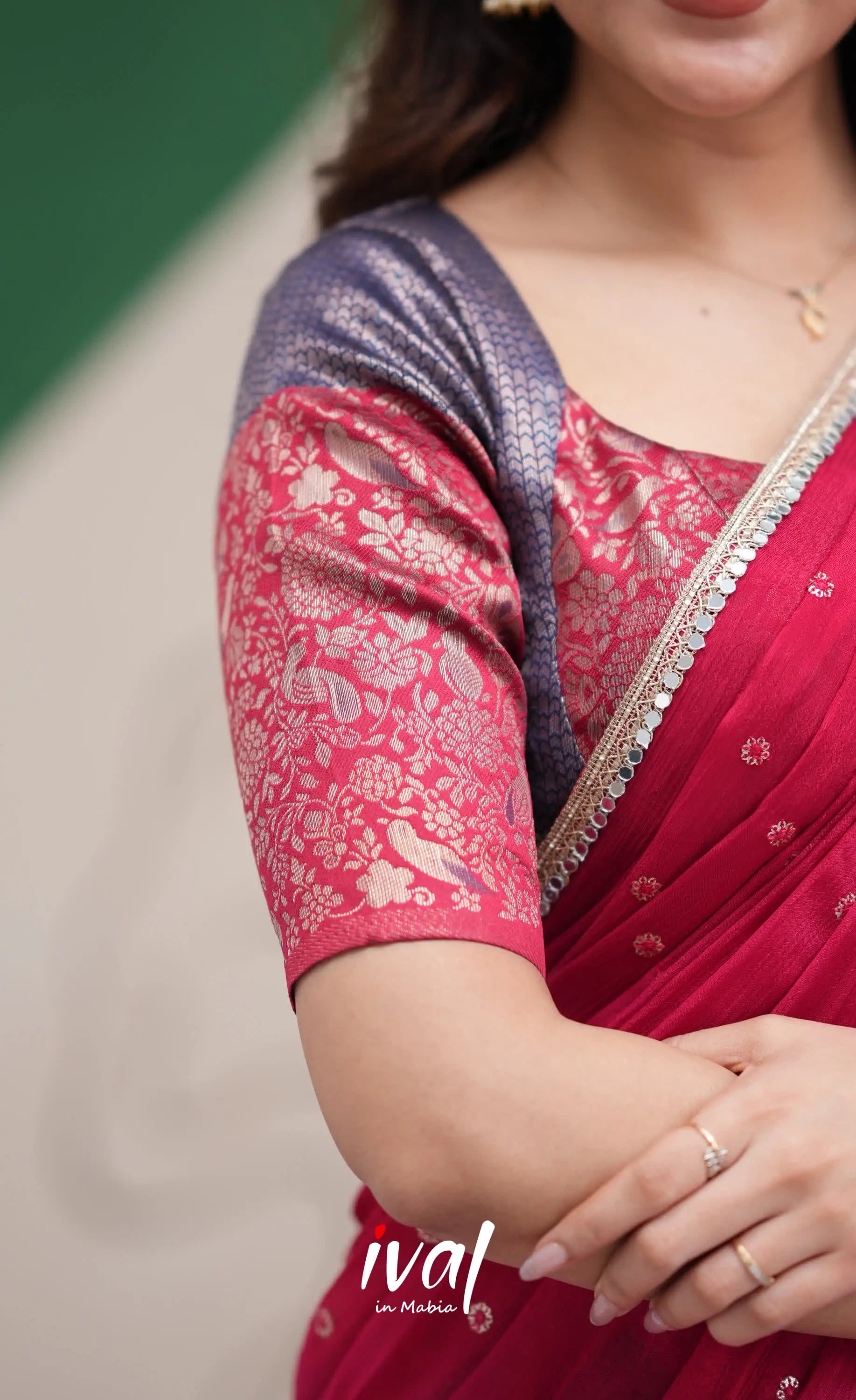 Padmakshi Dark Blue and Red Blended Silk Halfsaree Half Sarees