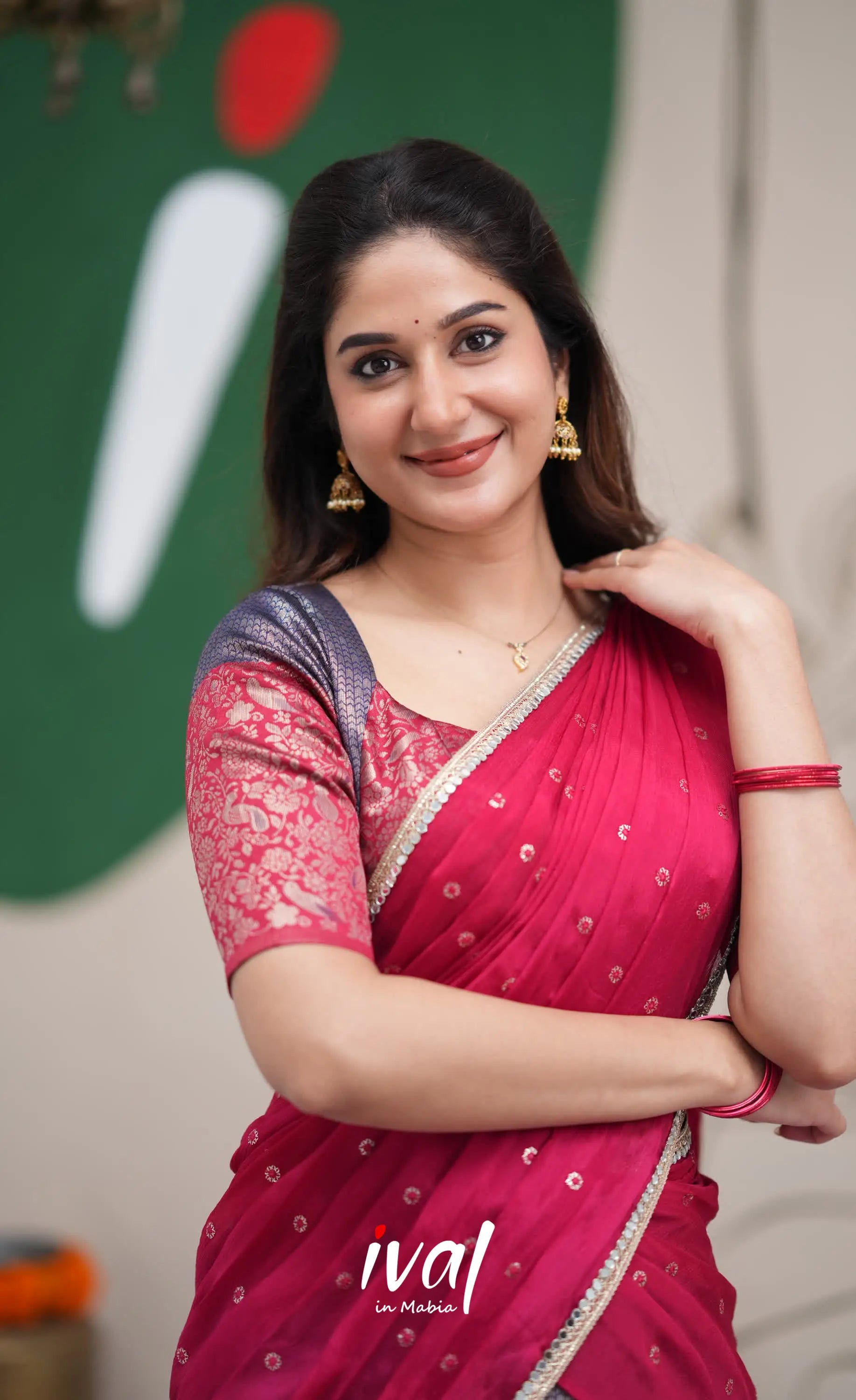 Padmakshi Dark Blue and Red Blended Silk Halfsaree Half Sarees