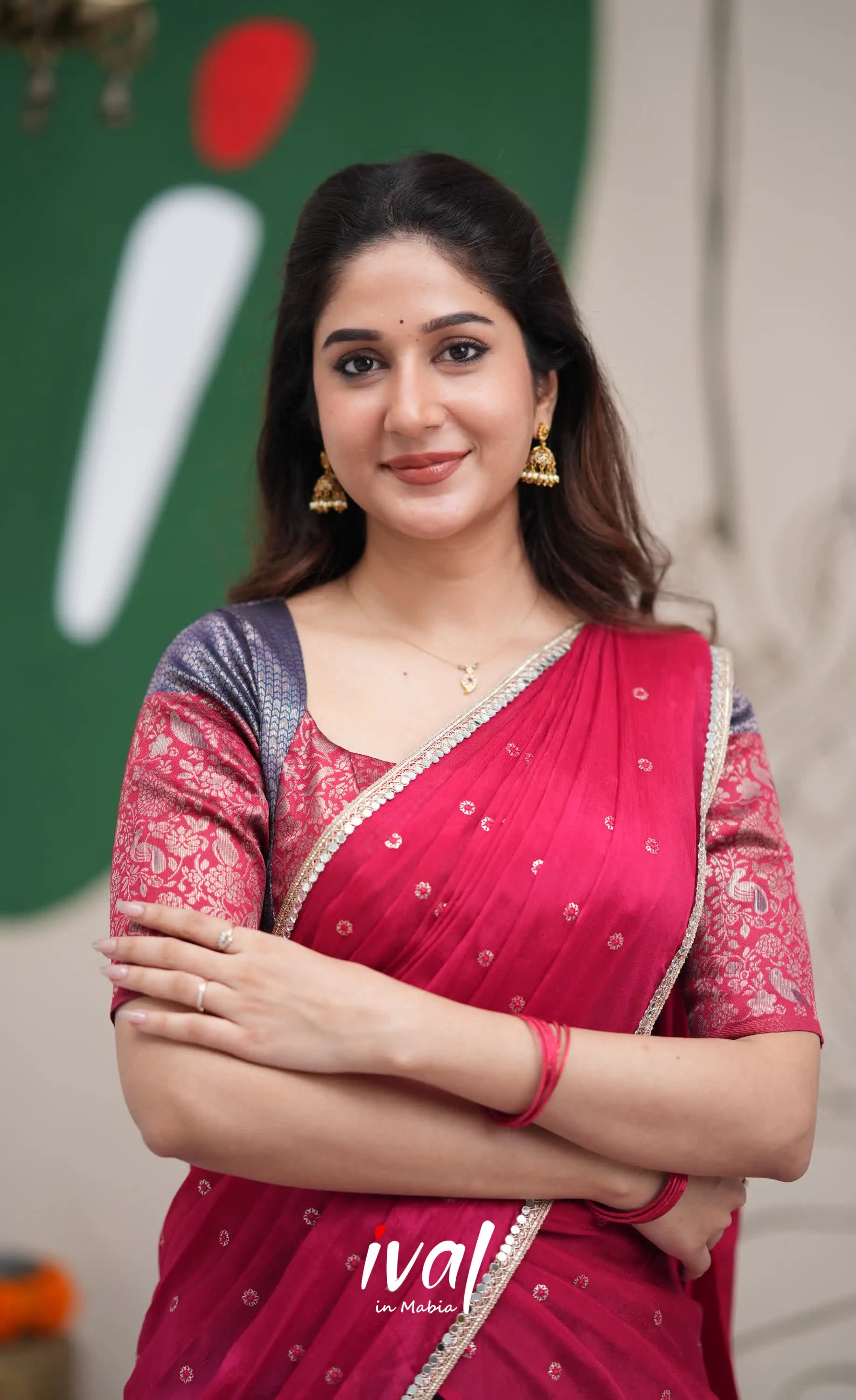 Padmakshi Dark Blue and Red Blended Silk Halfsaree Half Sarees