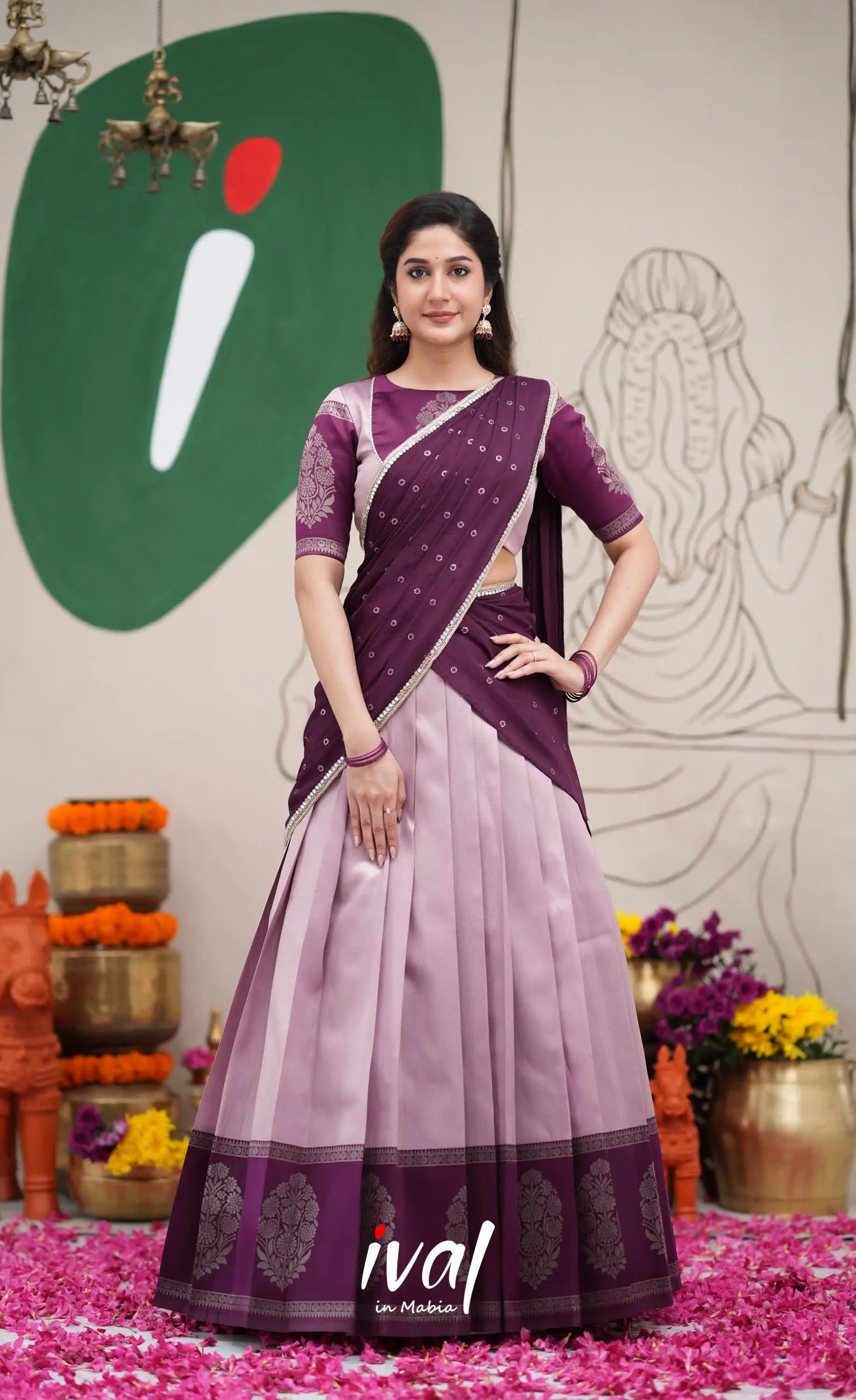 Padmakshi Lavender and Dark Purplish Wine Blended Silk Halfsaree Half Sarees