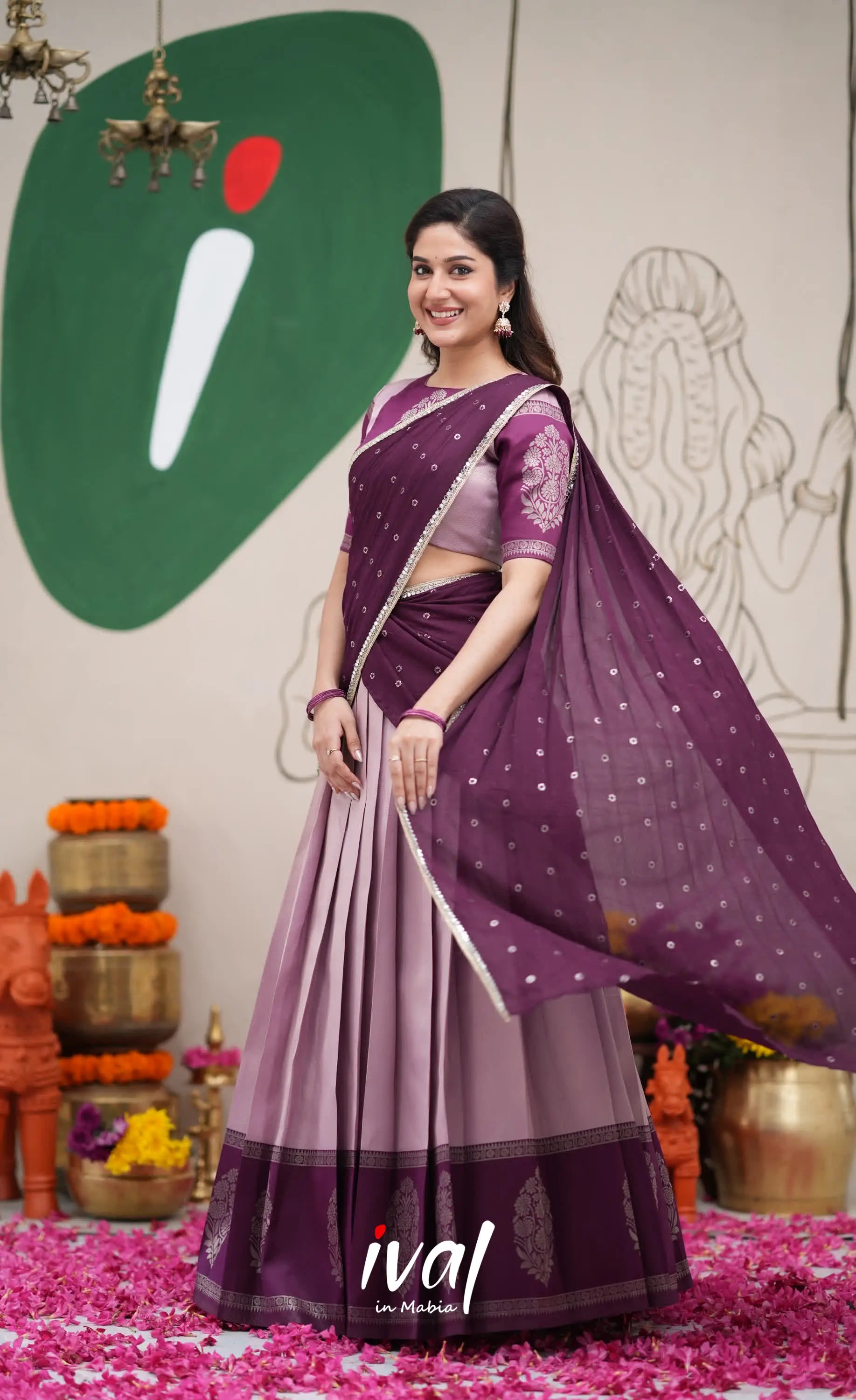 Padmakshi Lavender and Dark Purplish Wine Blended Silk Halfsaree Half Sarees