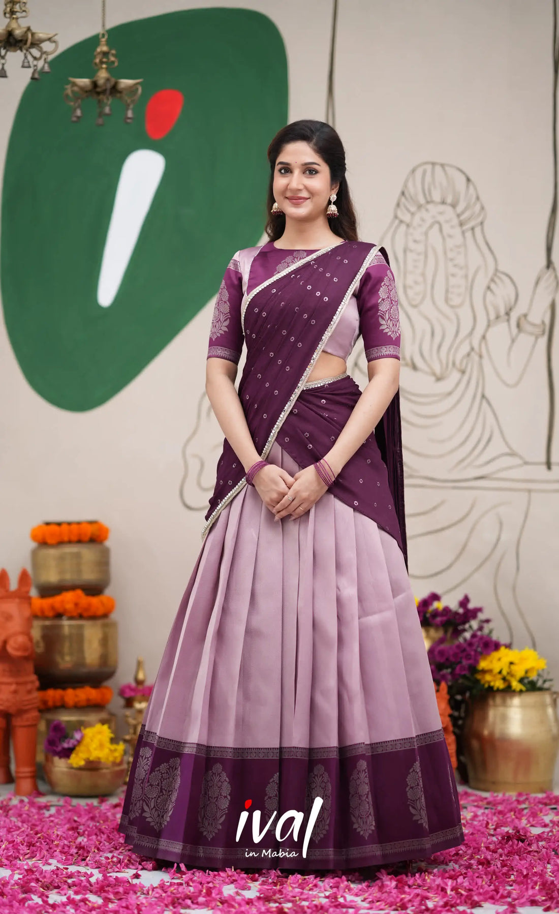 Padmakshi Lavender and Dark Purplish Wine Blended Silk Halfsaree Half Sarees