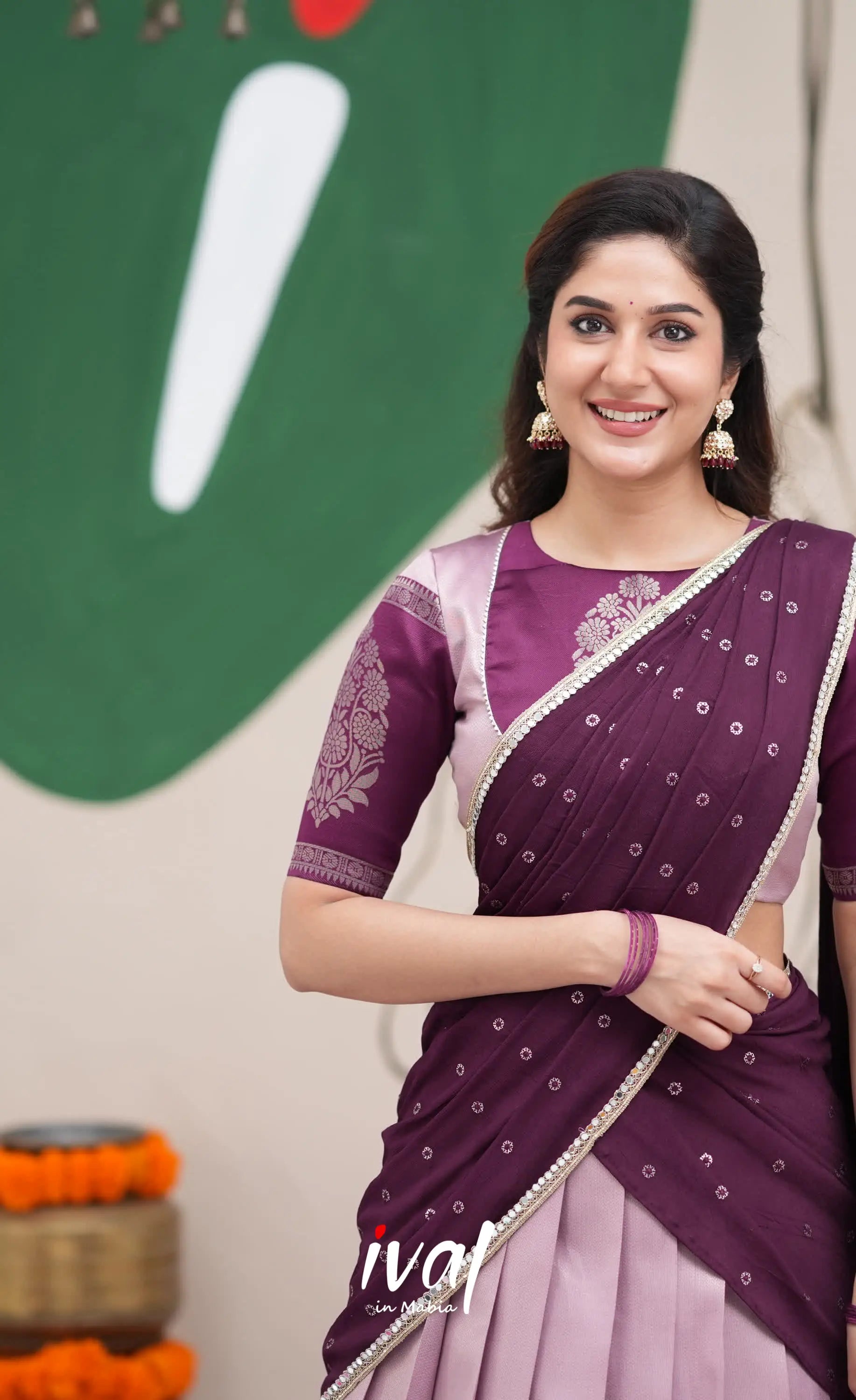 Padmakshi Lavender and Dark Purplish Wine Blended Silk Halfsaree Half Sarees