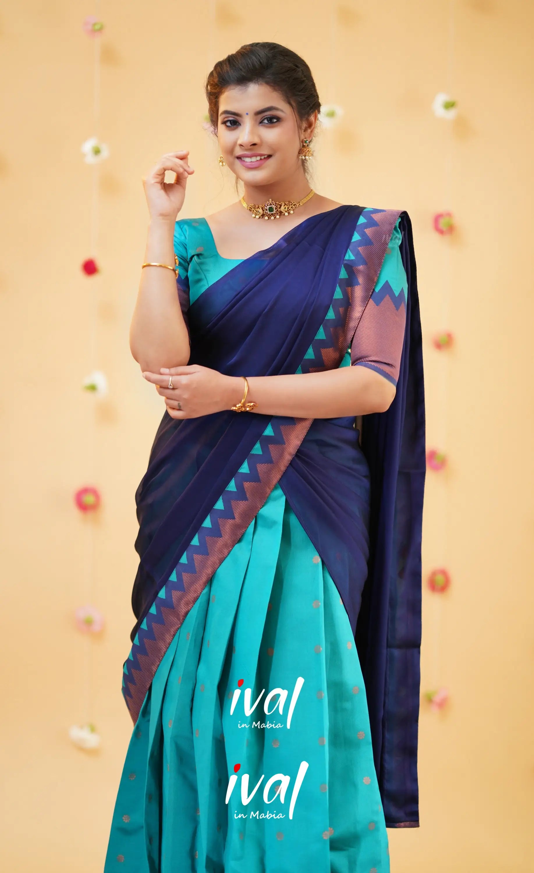 Padmakshi Teal Blue and Royal Blue Blended Silk Halfsaree - Half Sarees