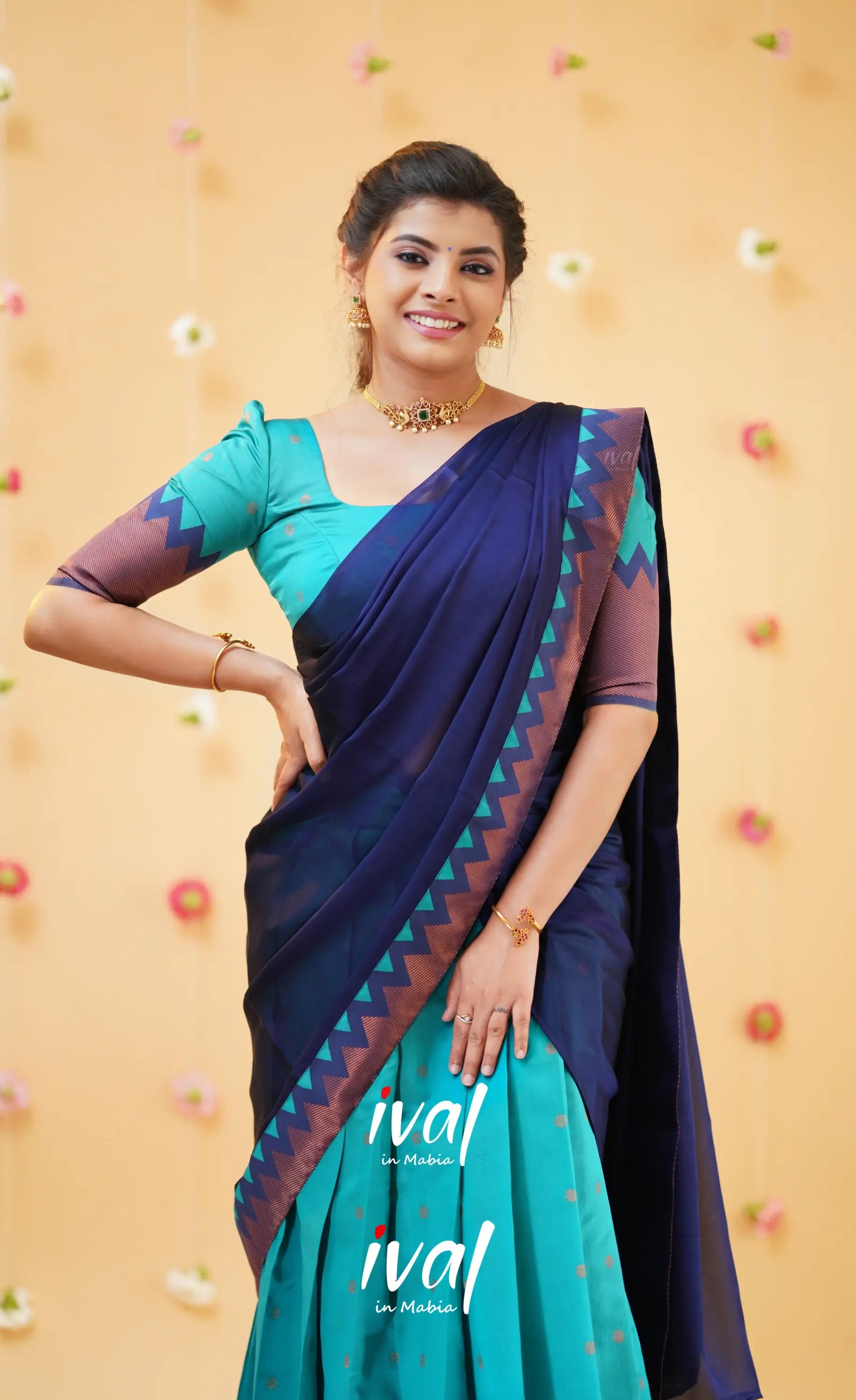 Padmakshi Teal Blue and Royal Blue Blended Silk Halfsaree - Half Sarees