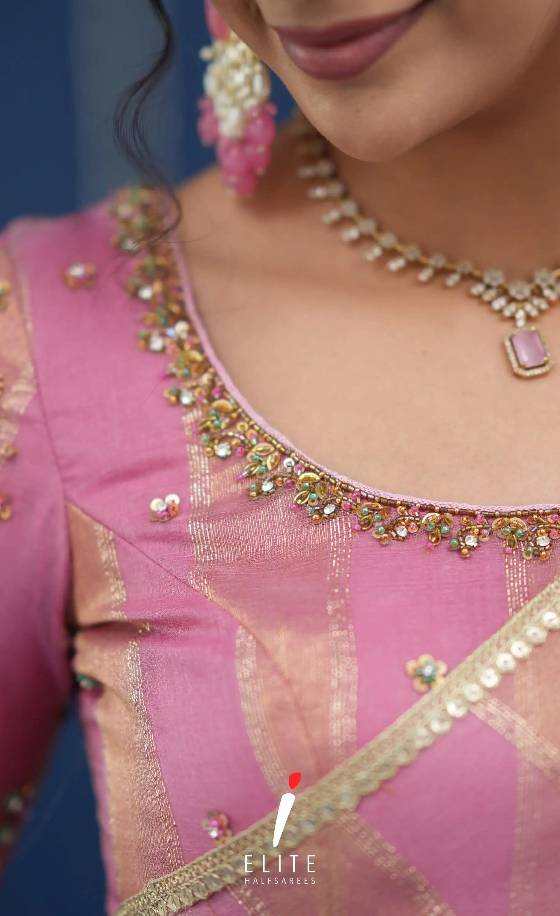 Pearl Tissue Halfsaree Light Pink Half Sarees