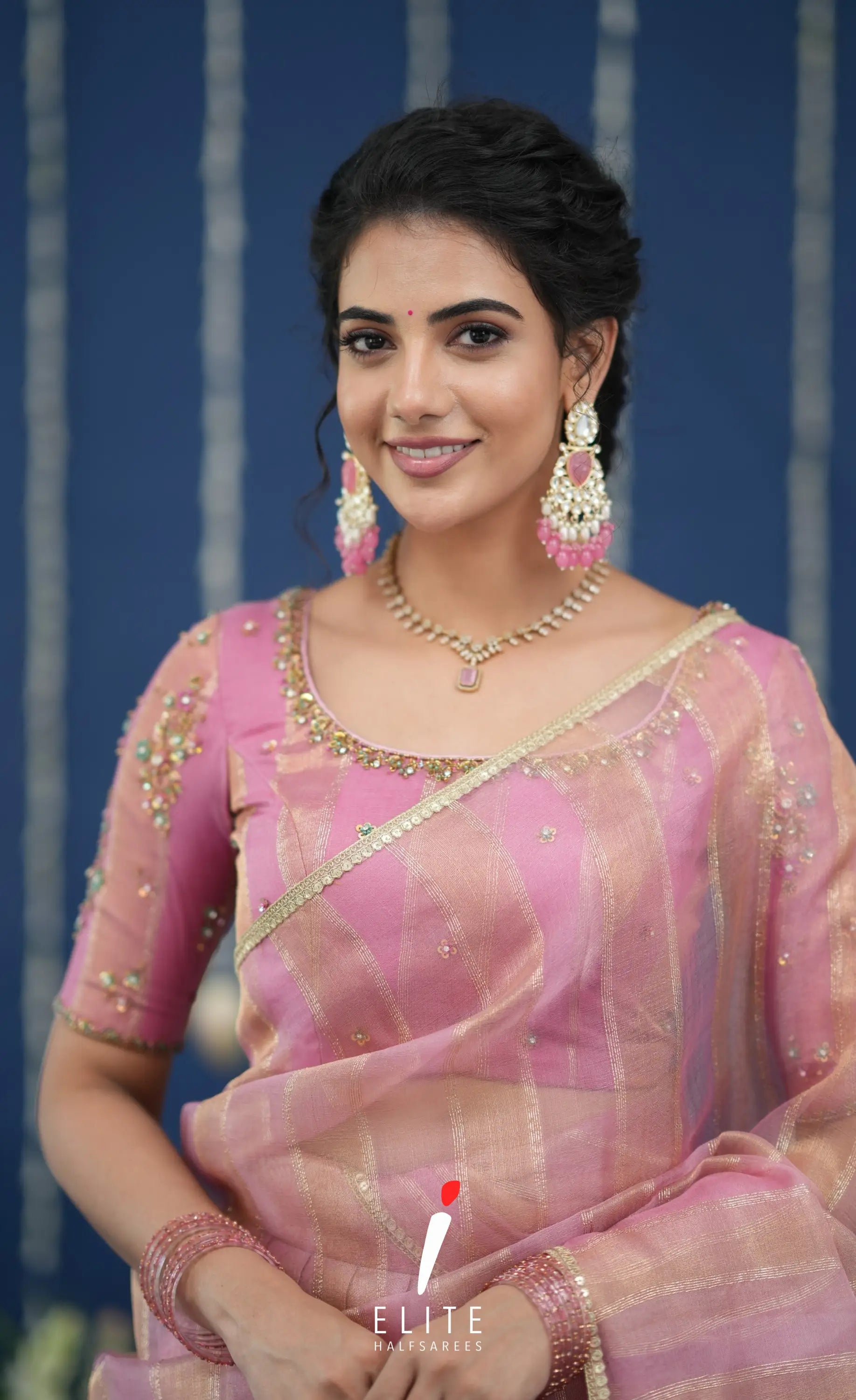 Pearl Tissue Halfsaree Light Pink Half Sarees