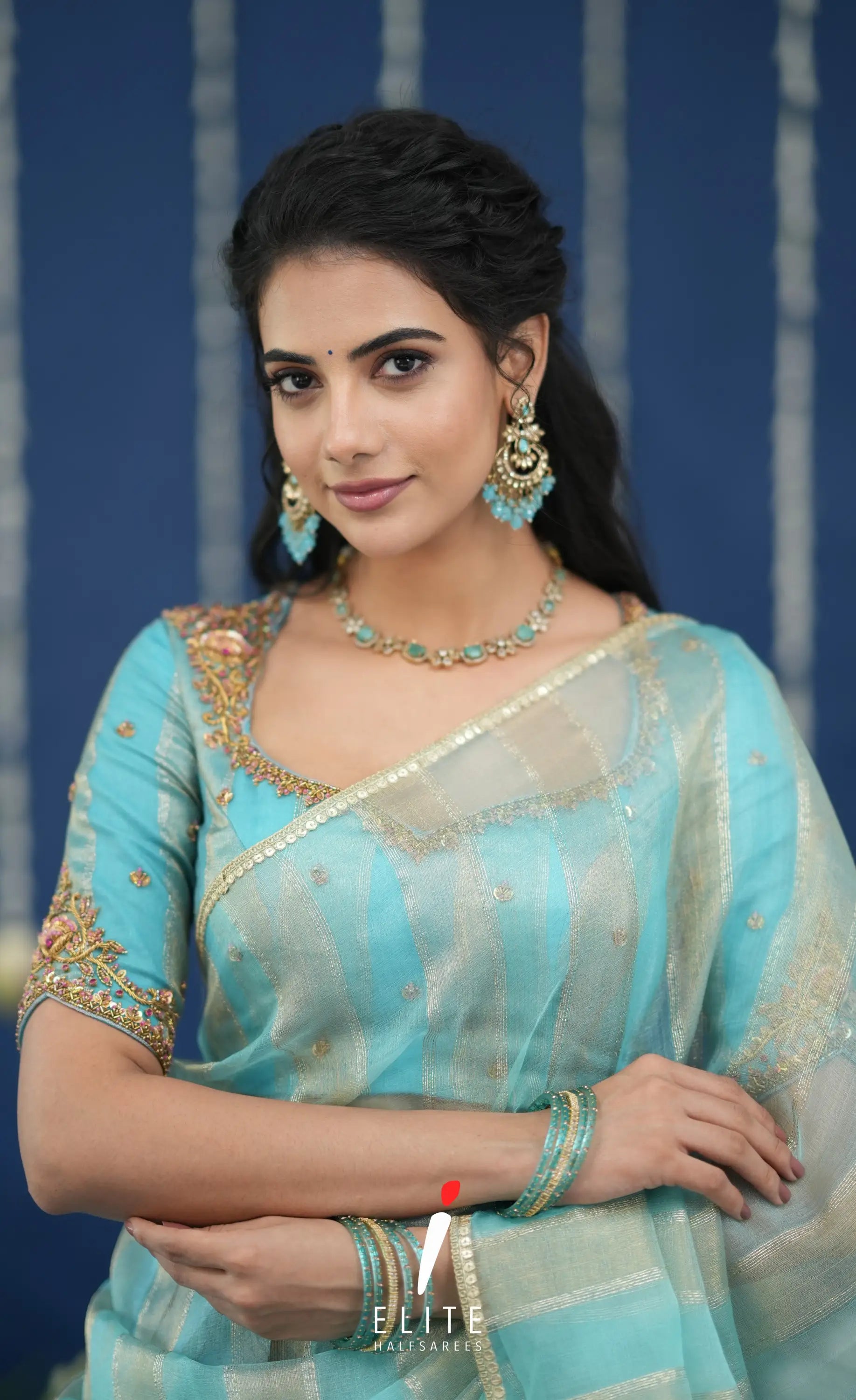 Pearl Tissue Halfsaree Pastel Blue Half Sarees