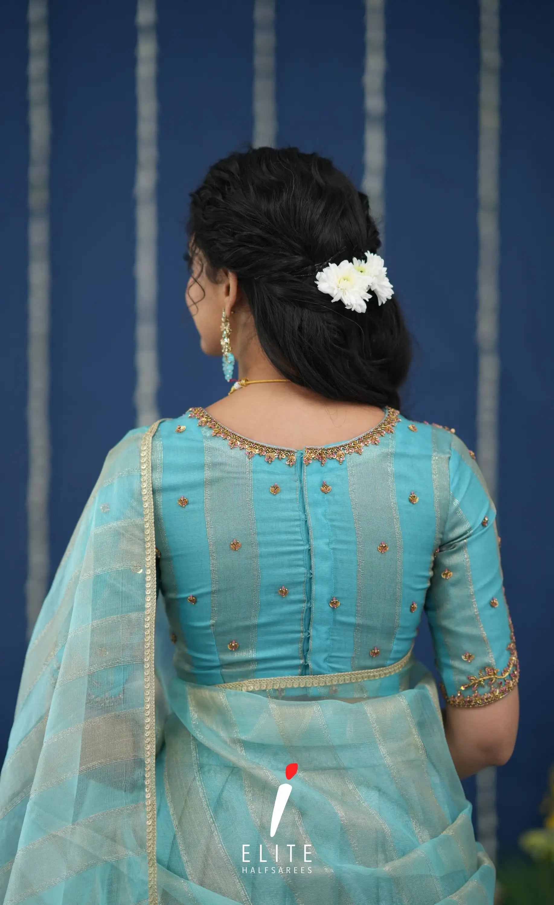 Pearl Tissue Halfsaree Pastel Blue Half Sarees