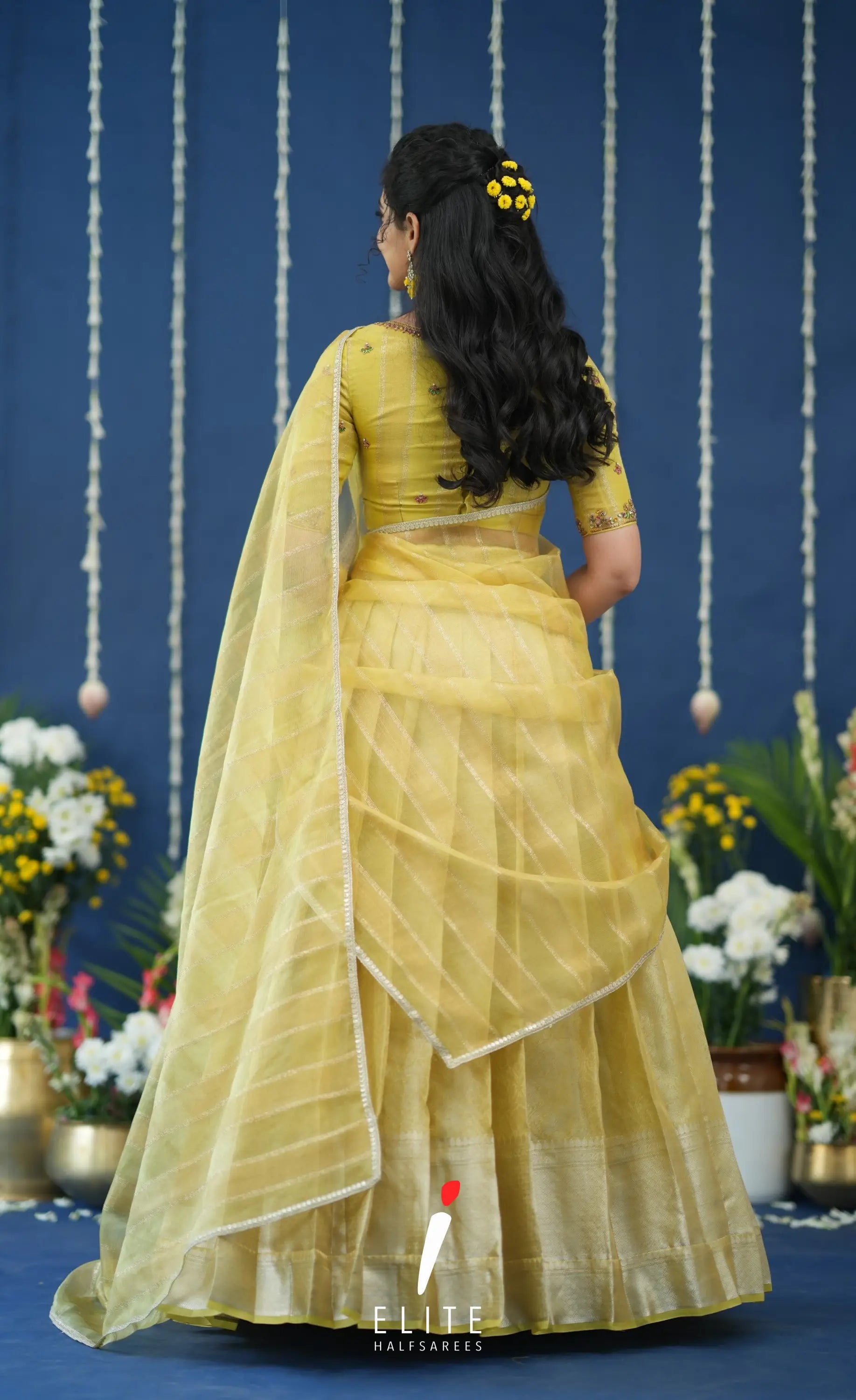 Pearl Tissue Halfsaree Yellow Half Sarees