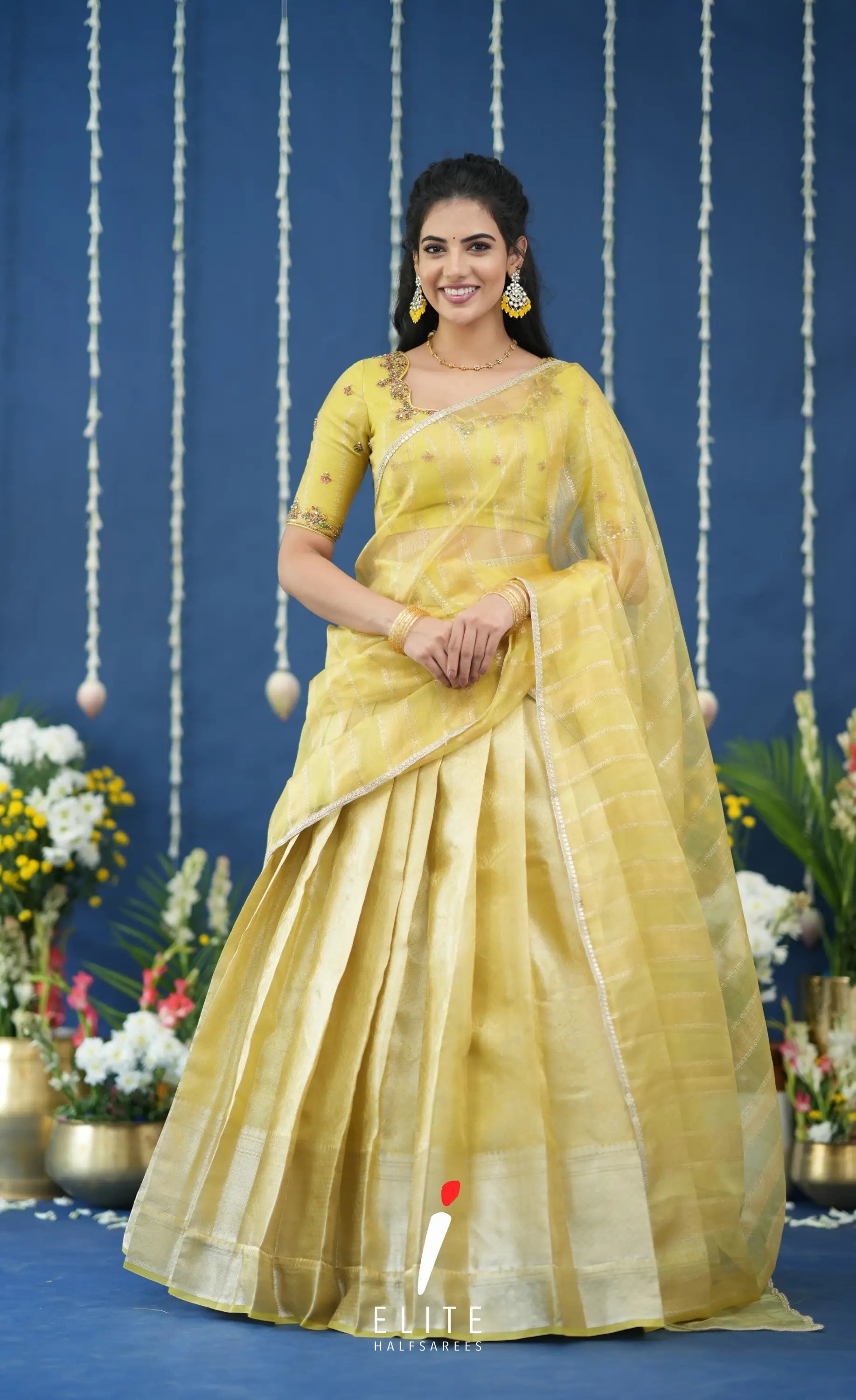Pearl Tissue Halfsaree Yellow Half Sarees
