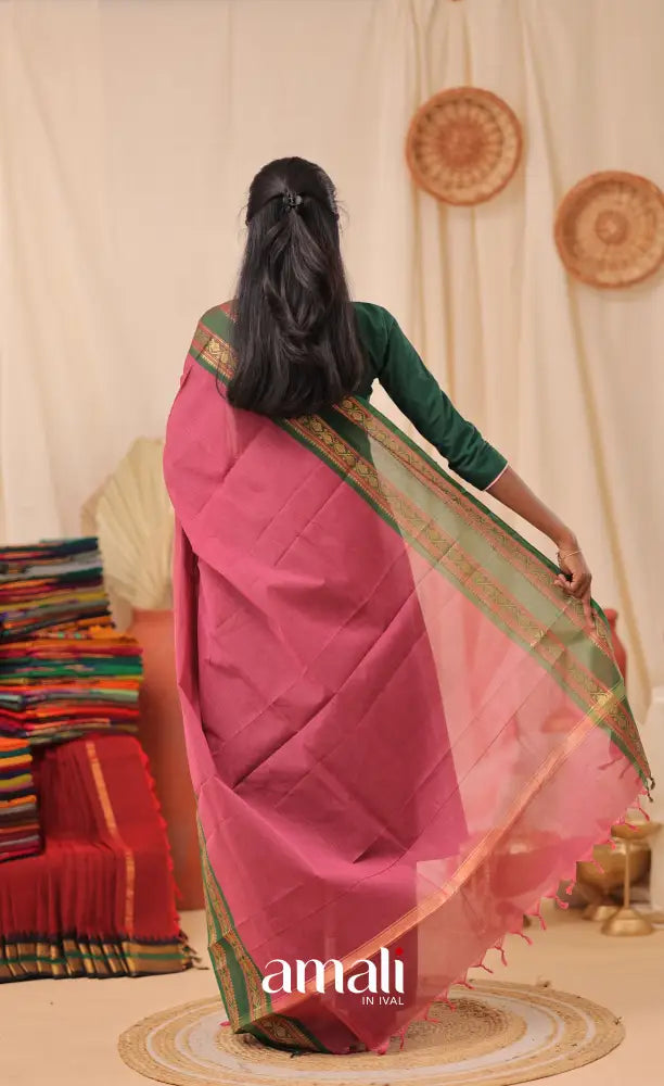 Pink With Bottle Green Chettinad Cotton Dupatta salwar