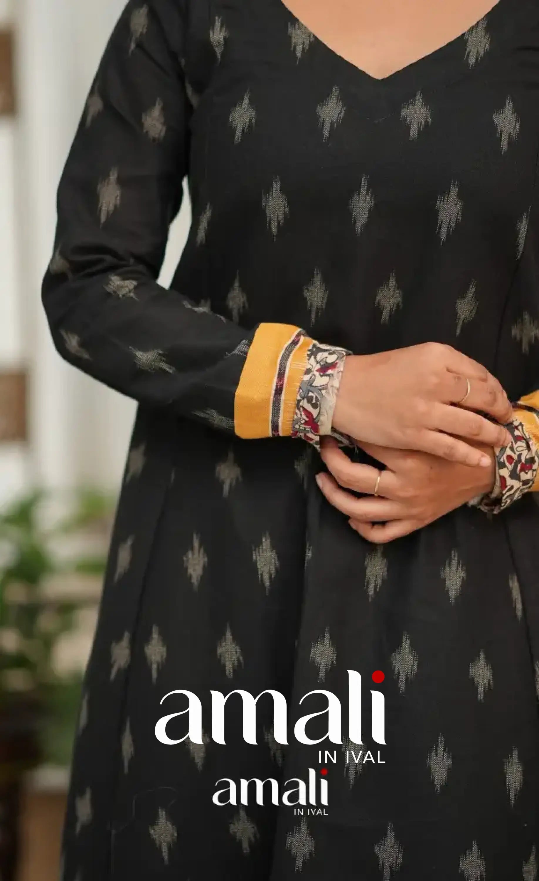 Priyo co-ord set - Black and Yellow Cotton A-Line Top with Pant - salwar