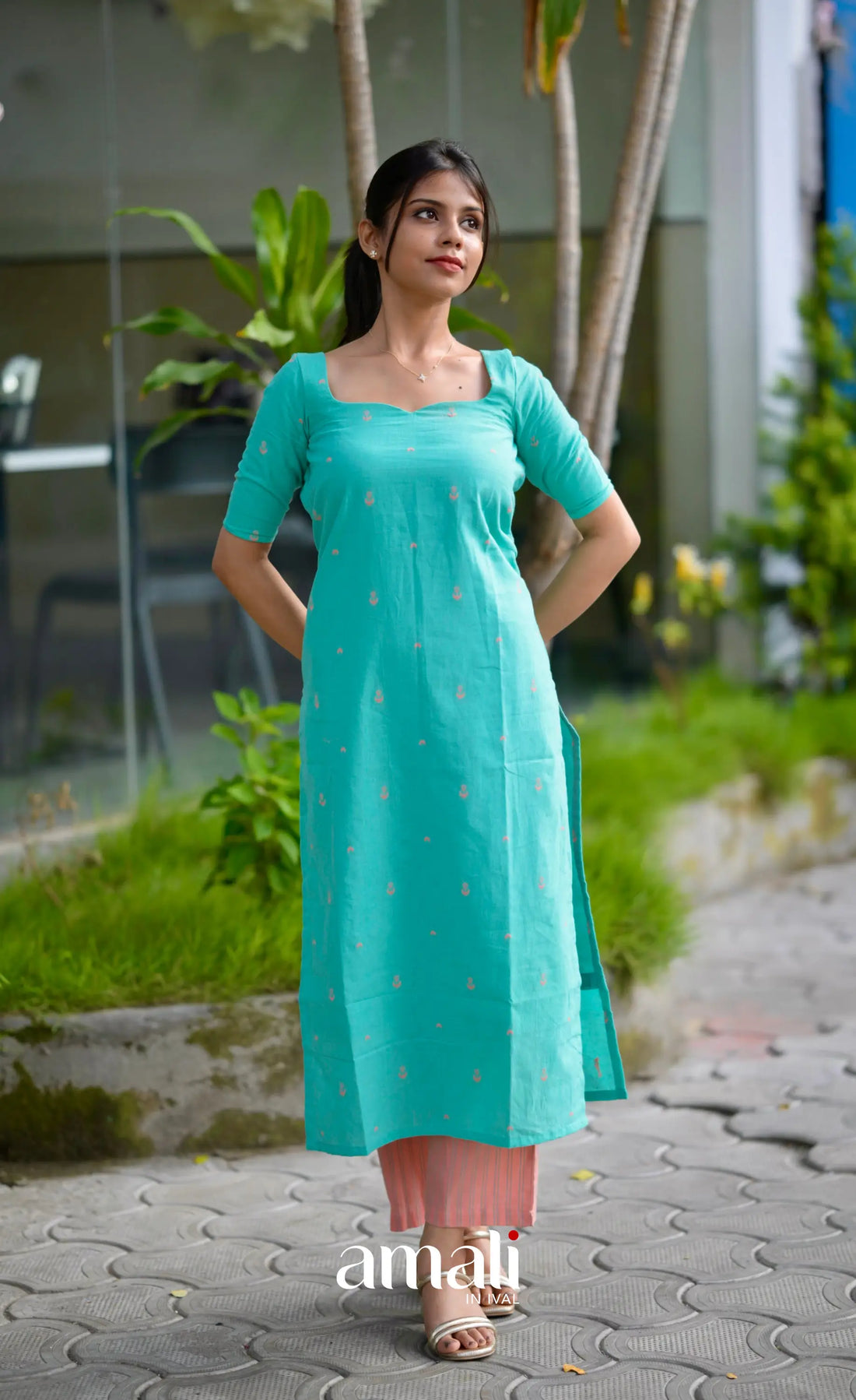 Priyo co-ord set- Teal Blue and Peach salwar