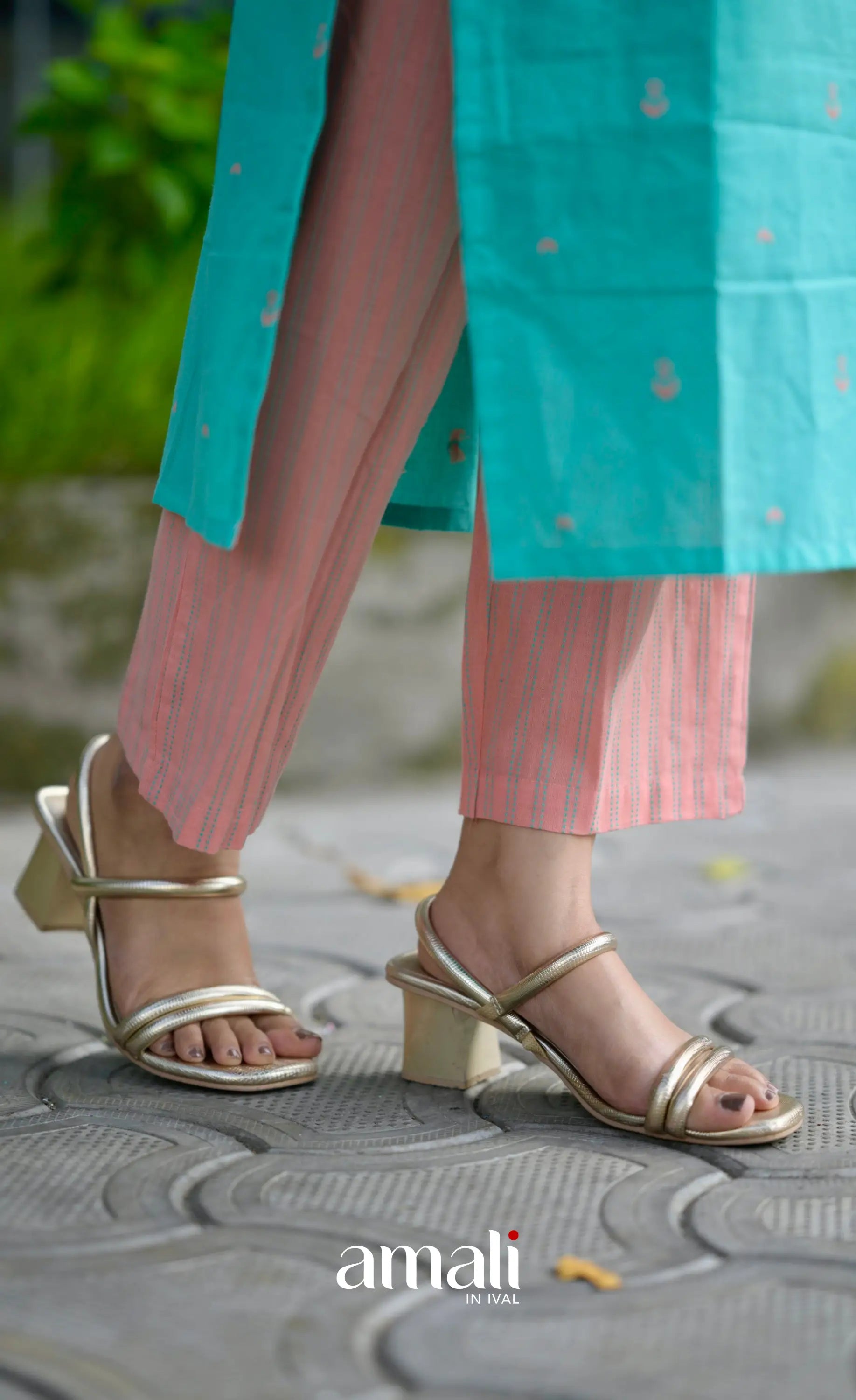 Priyo co-ord set- Teal Blue and Peach salwar