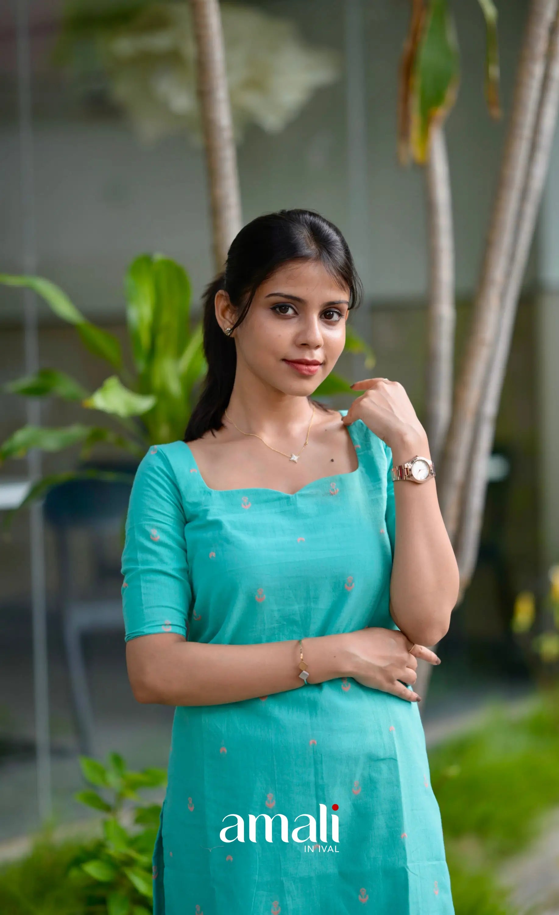 Priyo co-ord set- Teal Blue and Peach salwar