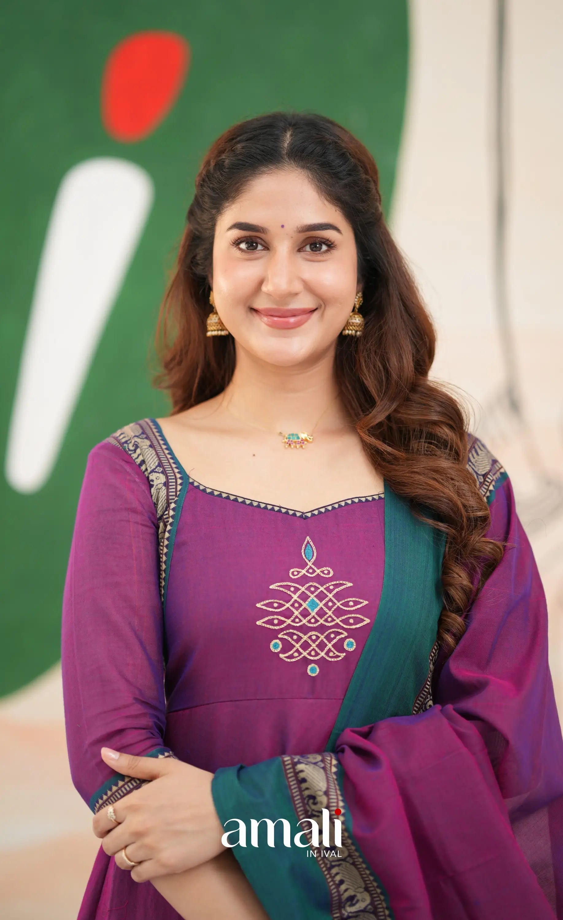Purple and Deep teal Narayanpet Cotton Anarkali - Anarkalis