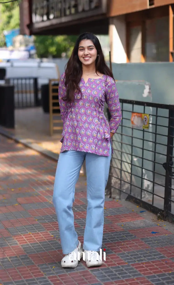 Purple Jaipur Hand Block-Printed Short Top - salwar