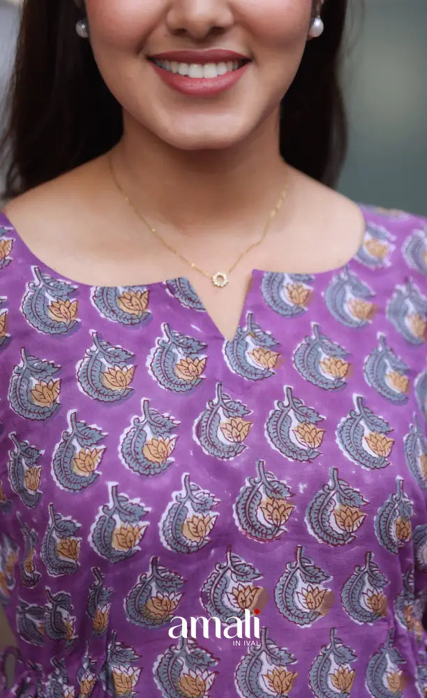 Purple Jaipur Hand Block-Printed Short Top - salwar
