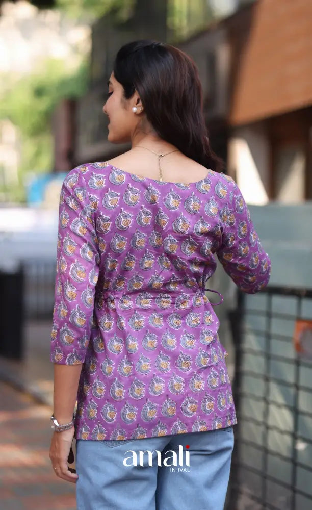 Purple Jaipur Hand Block-Printed Short Top - salwar