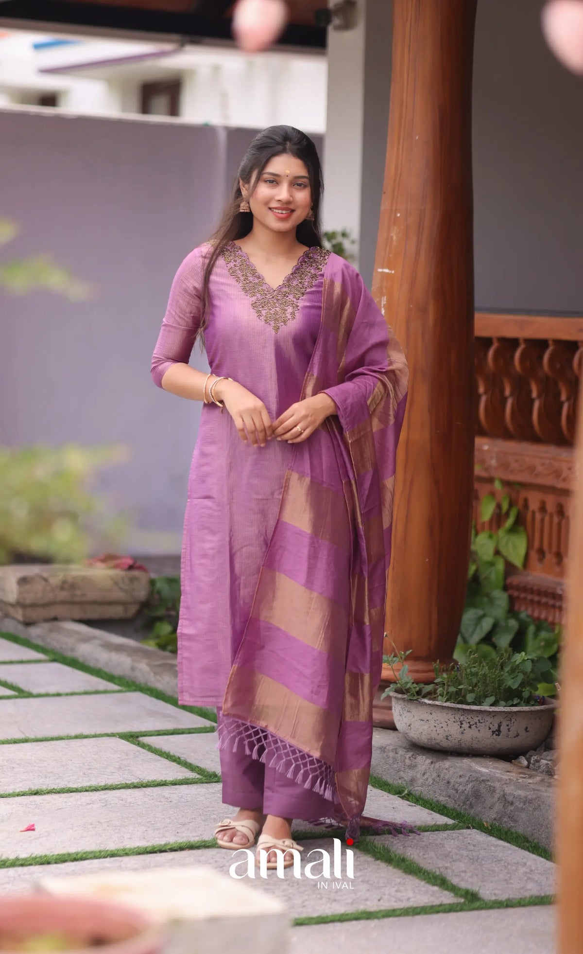 Purple Tissue Blend Salwar Set - salwar