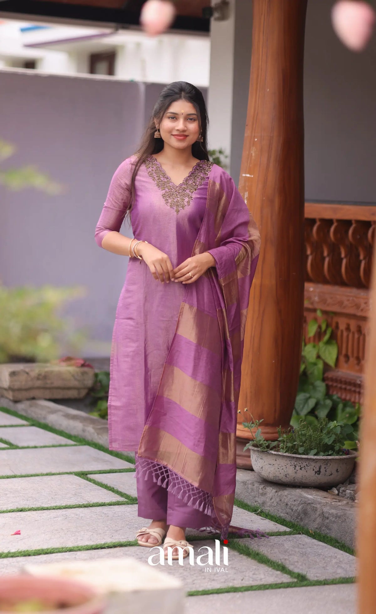 Purple Tissue Blend Salwar Set - salwar