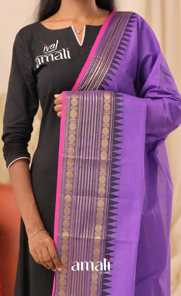 Purple With Magenta Pink Chettinad Cotton Dupatta salwar
