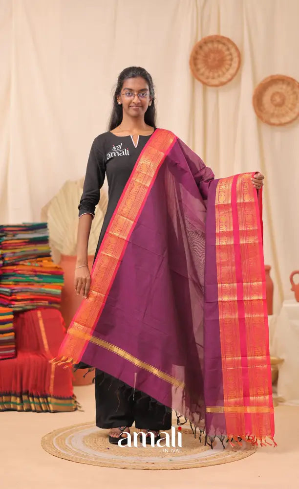 Purplish Wine With Bright Pink Chettinad Cotton Dupatta salwar