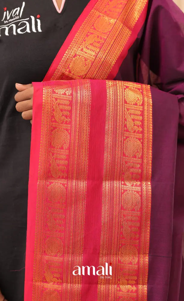 Purplish Wine With Bright Pink Chettinad Cotton Dupatta salwar