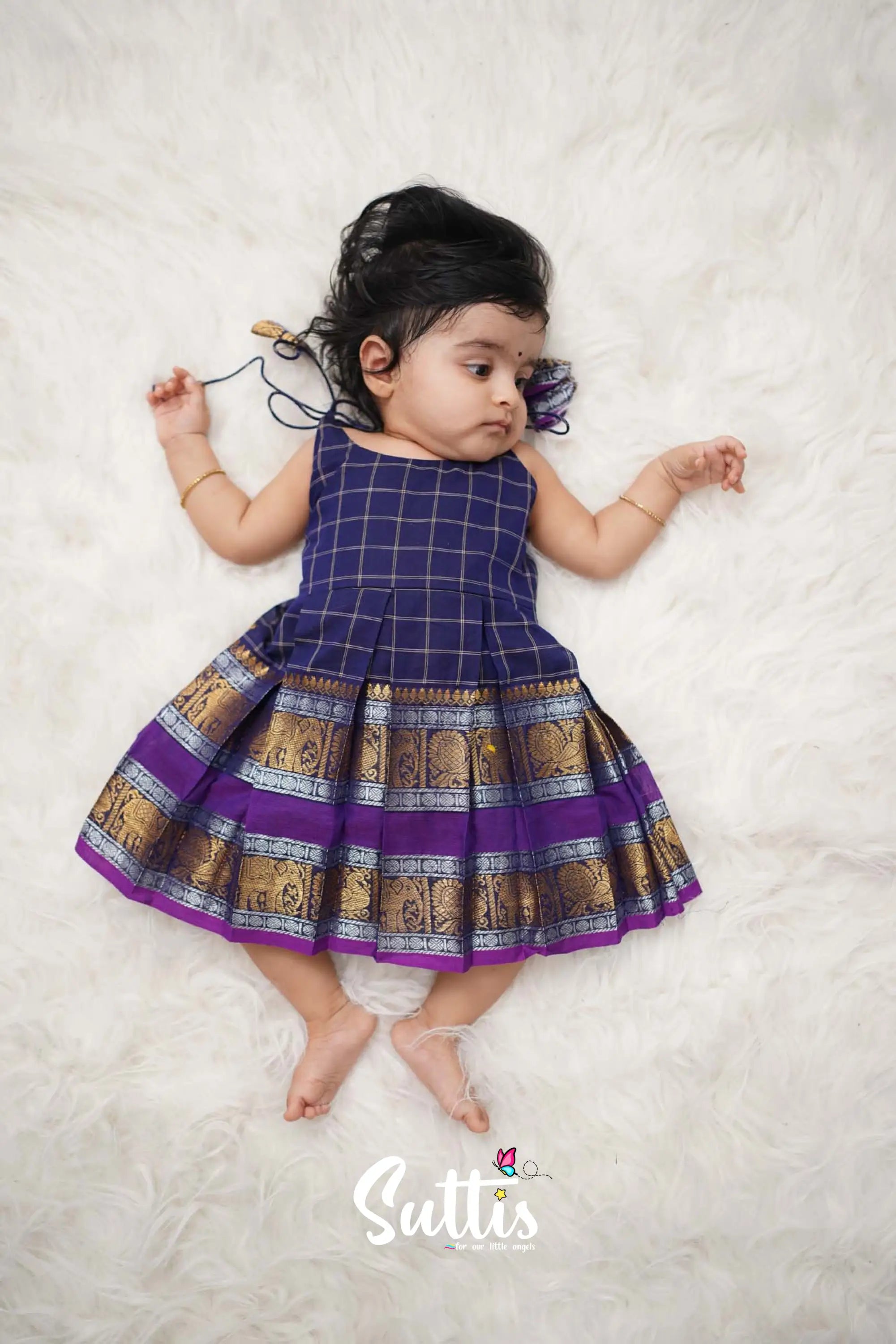 Raaga - Navy Blue Cotton Suttis Frock Kids-Suttis