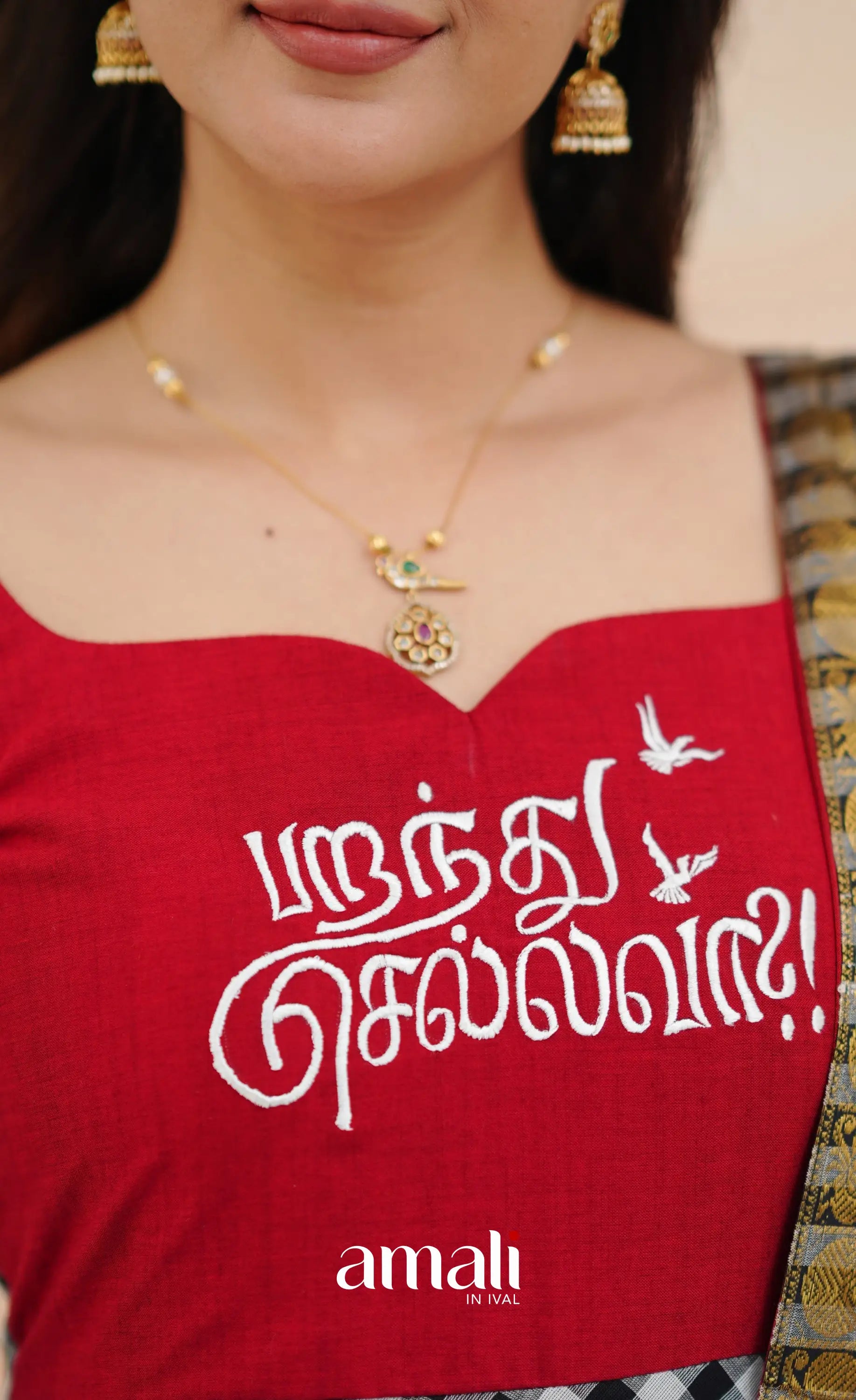 Red and Black Chettinad Cotton Anarkali Anarkalis