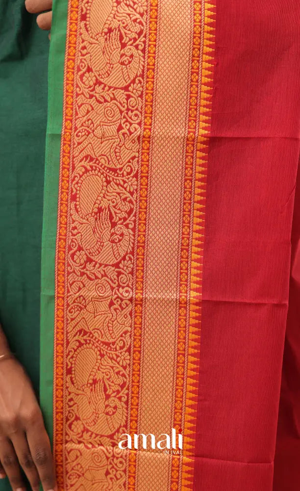 Reddish Maroon With Green Chettinad Cotton Dupatta salwar