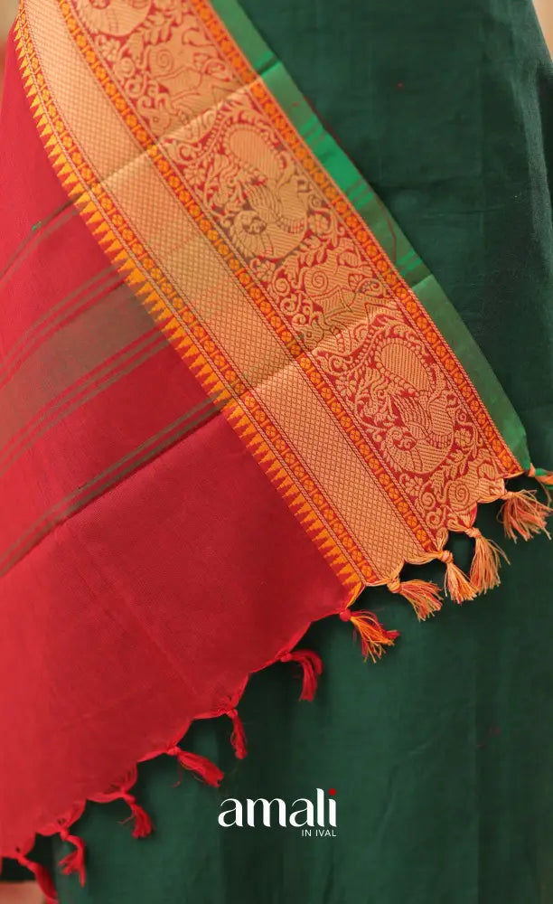 Reddish Maroon With Green Chettinad Cotton Dupatta salwar