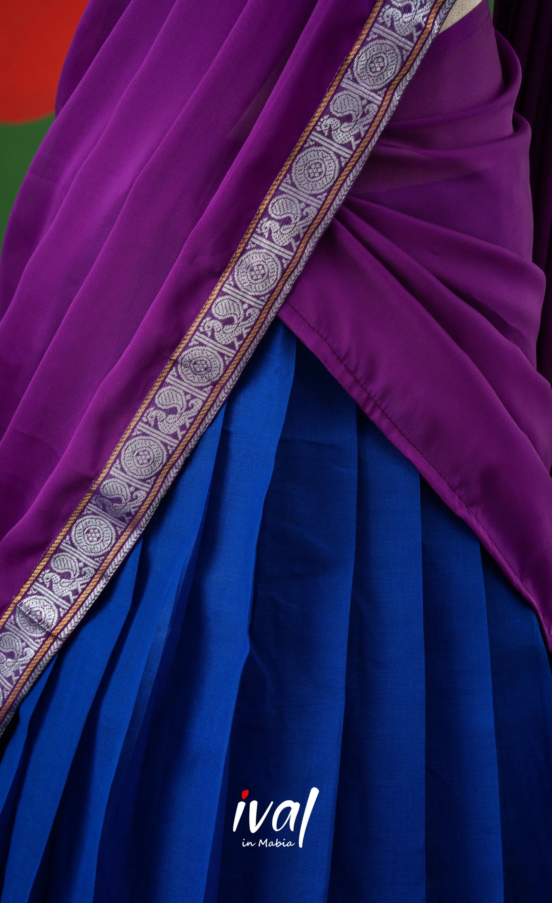 Royal Blue with Violet Semi-Stitched Cotton Halfsaree Half Sarees
