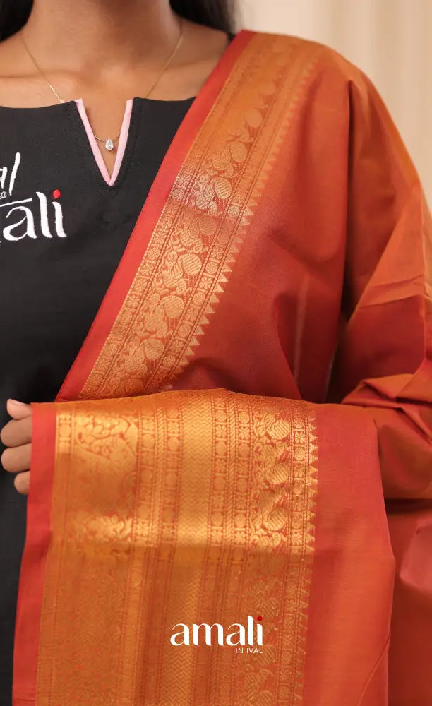 Rust Orange With Gold Chettinad Cotton Dupatta salwar
