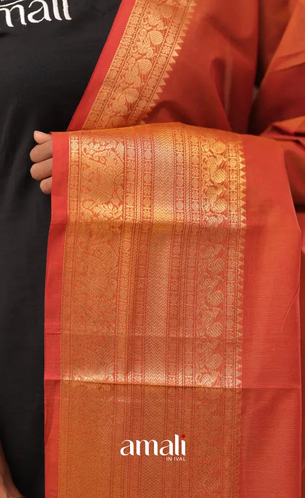 Rust Orange With Gold Chettinad Cotton Dupatta salwar